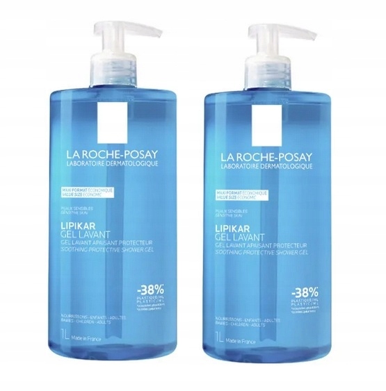 La Roche-Posay Lipikar Gel, kojący żel do mycia twarzy i ciała, 1000 ml x2