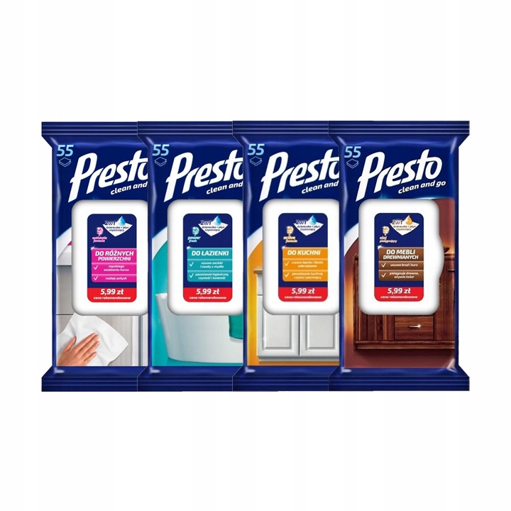 

Presto Ściereczki Nawilżane Zestaw MIx 4 x 55szt