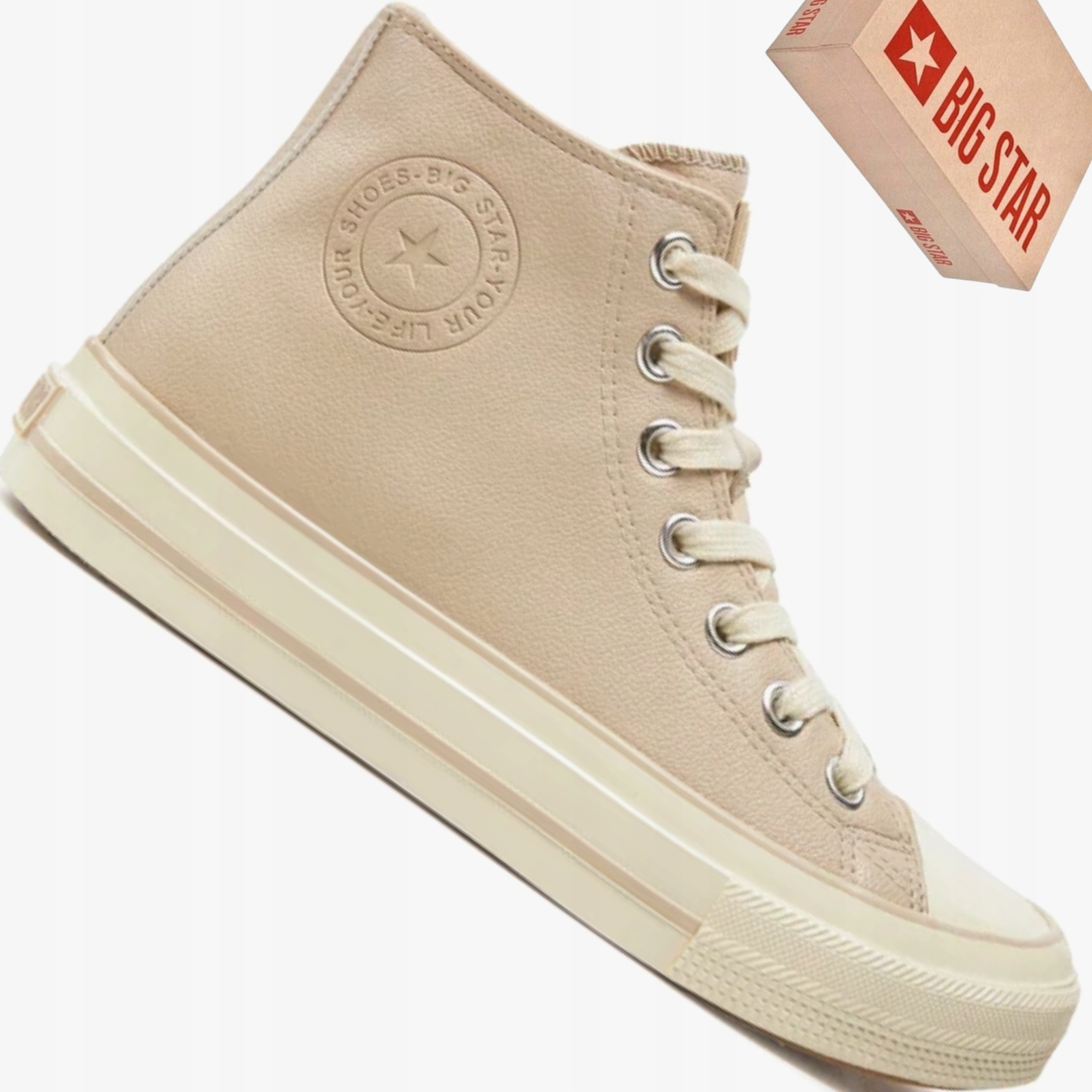 Big Star OO274934 damskie beżowe ocieplane trampki wysokie