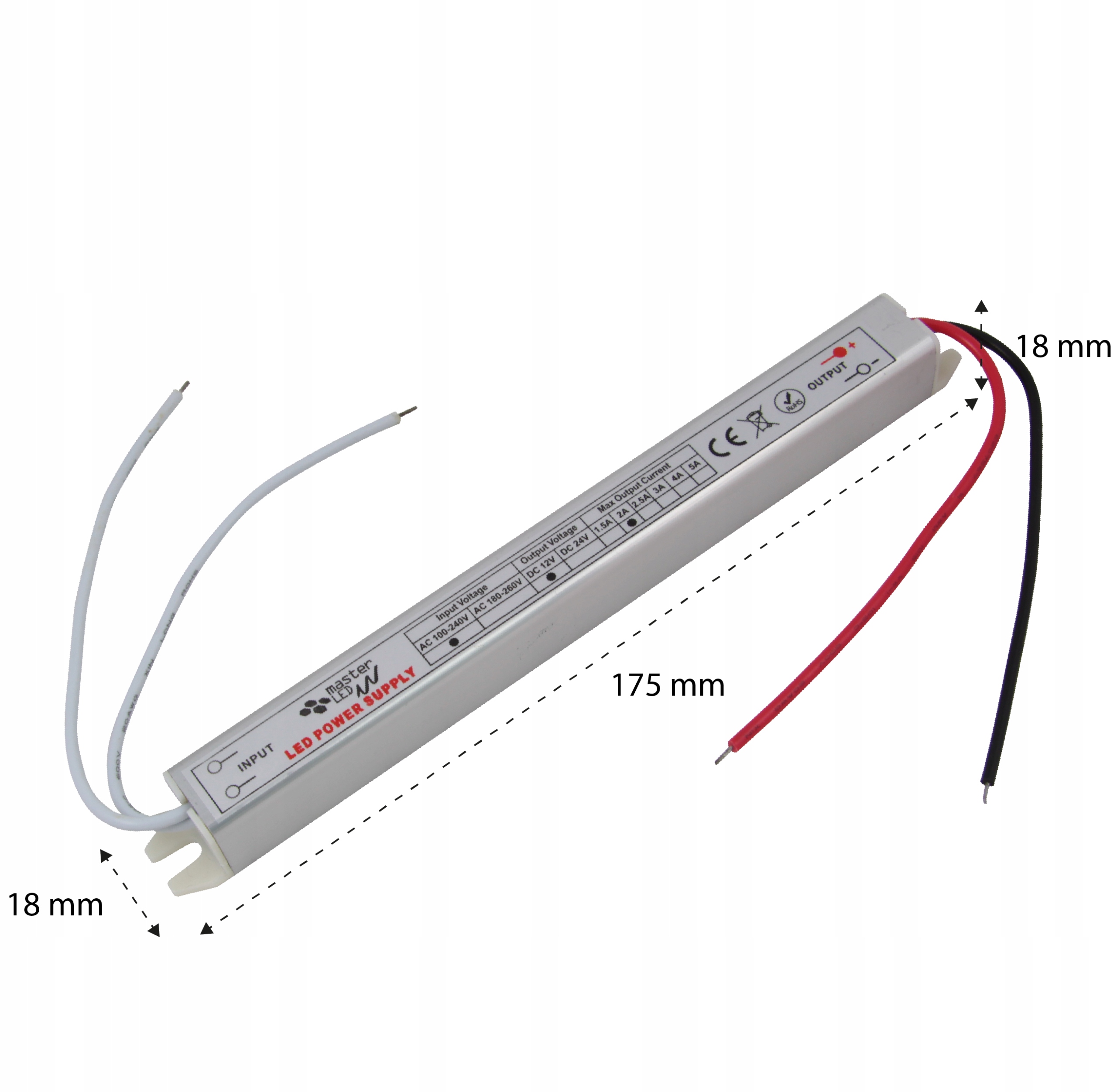 Zasilacz 12V 24W 2A ULTRA SLIM do taśm LED IP20 Marka Masterled