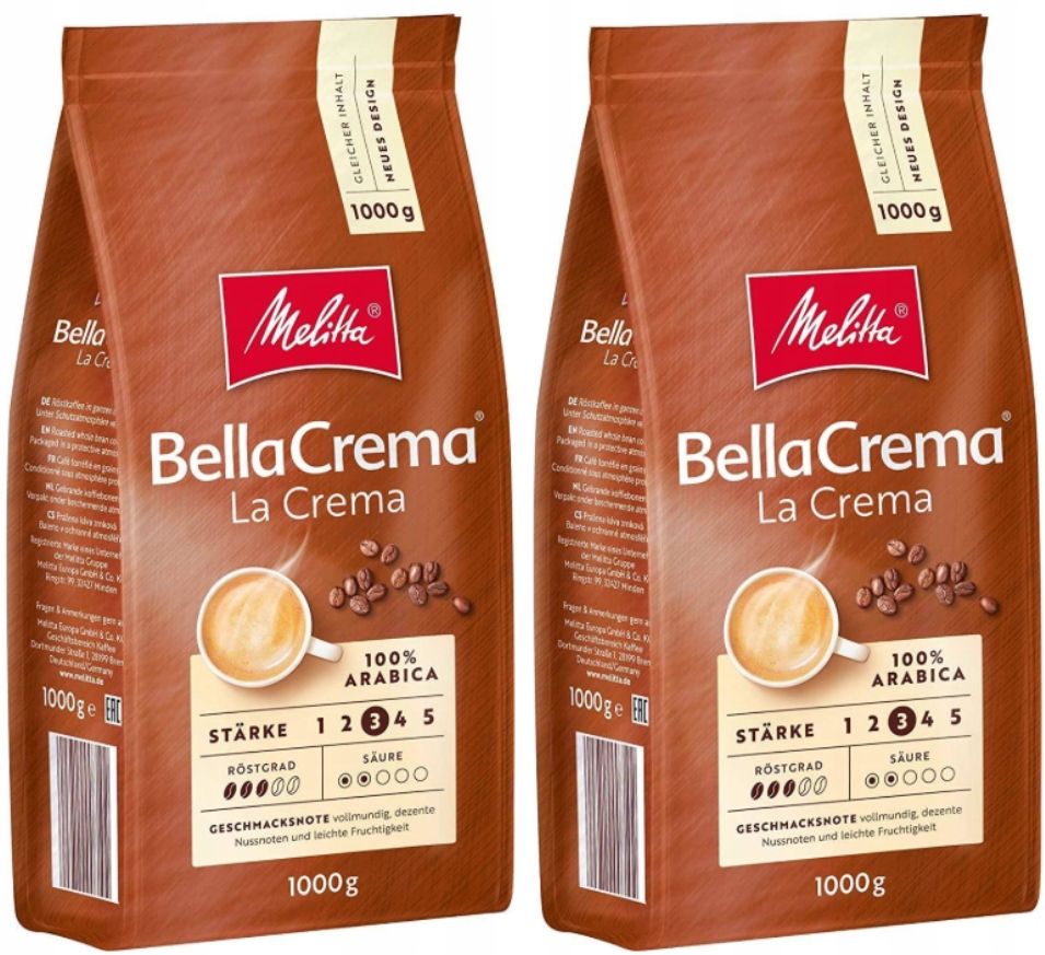 Levně Melitta Bella Crema káva káva 80% Arabica 20% Robusta 2x1 kg