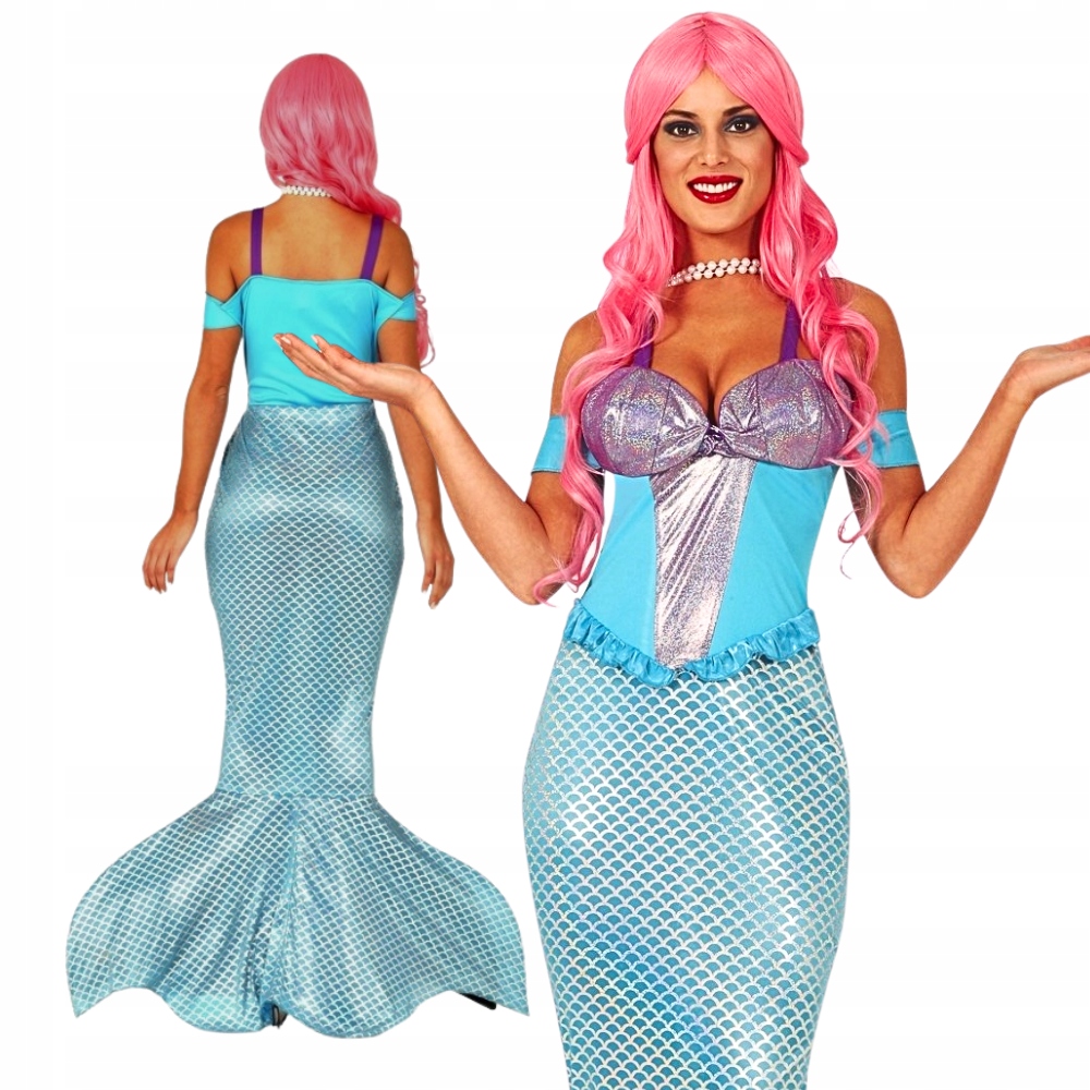 Kostým pro dospělé Siréna Mořská panna modrá šaty s ocasem vel L