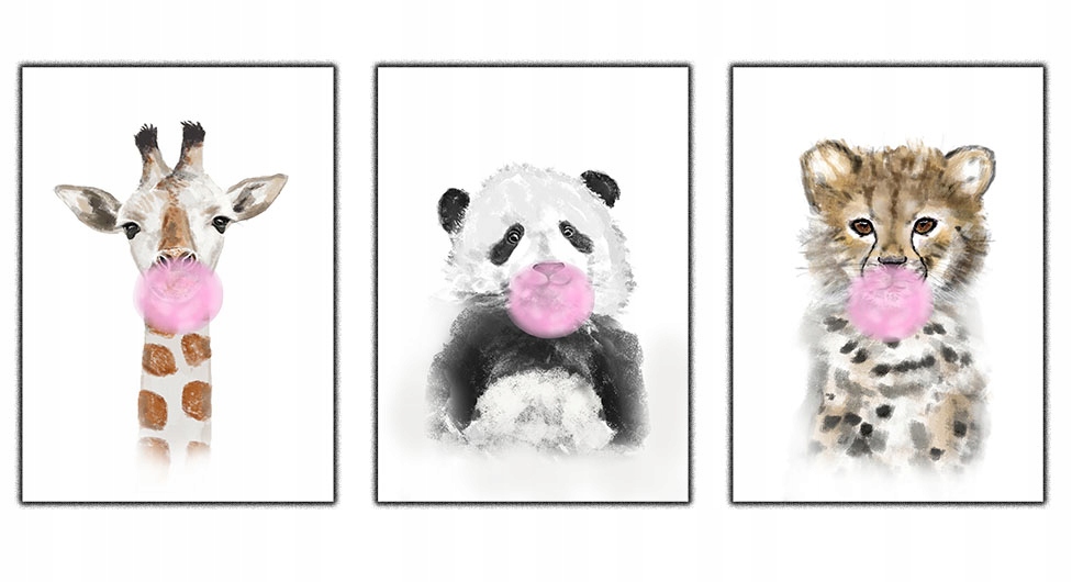 

3 szt słoń żyrafa panda gepard plakat guma balo a3