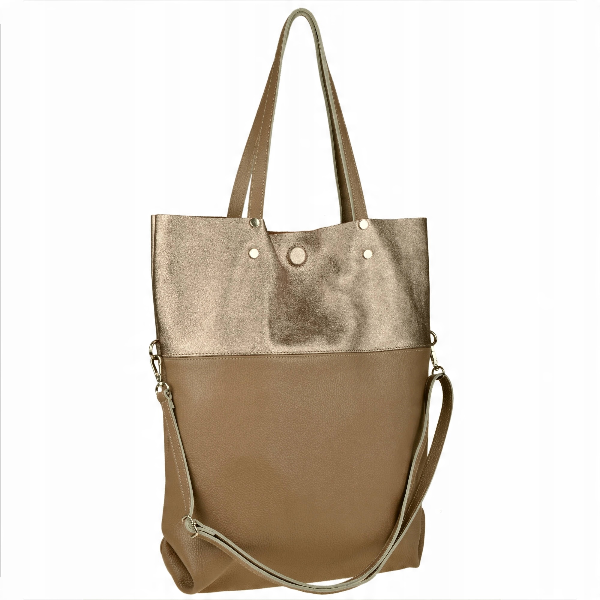 

Torba shopper bag taupe złota skóra naturalna