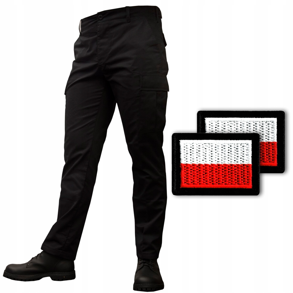 Spodnie Bojówki Taktyczne Wojskowe Bdu Plus Czarne 3XL Flagi Polski