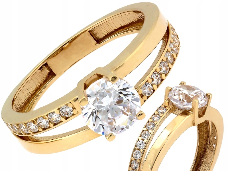 Zlatý Prstýnek 585 14kt s velkým zirkonem 2,45g r17, bohatý model pro ni