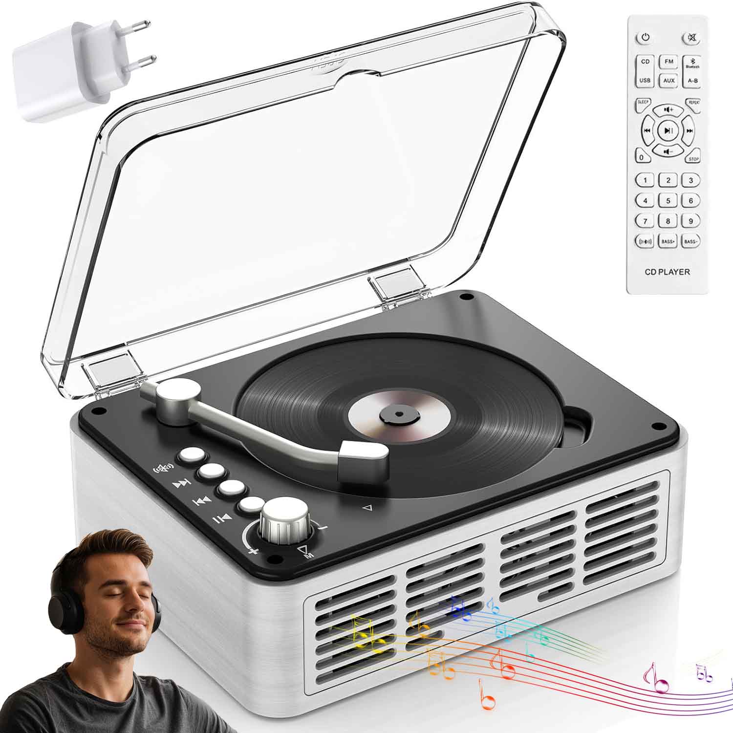 CD Přehrávač S Bluetooth Rádiem Fm Usb Aux Spdif Stereo Dálkové Ovládání Hifi 10W