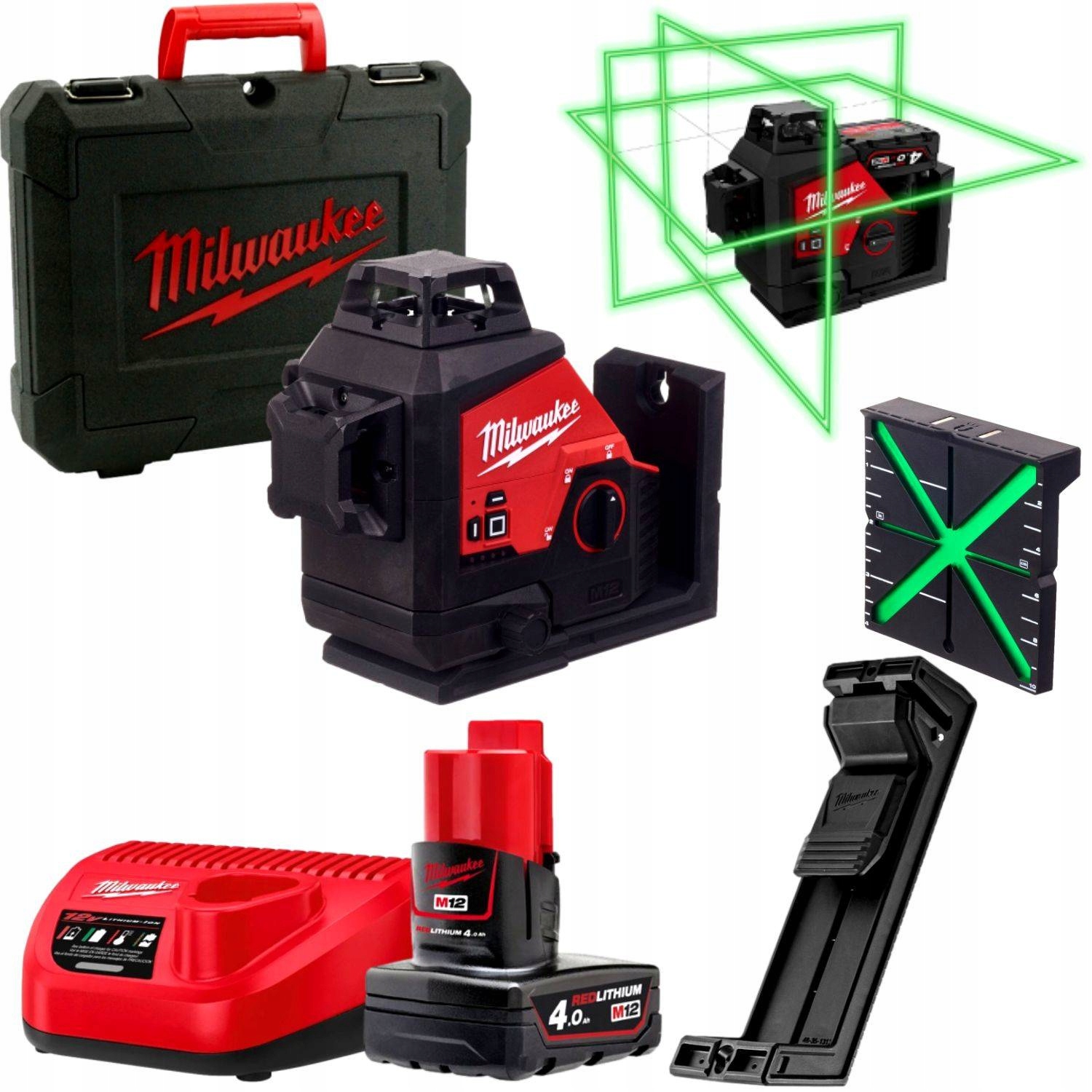 Laser krzyżowy zielony Milwaukee 4933478102 zestaw akumulator i ładowarka