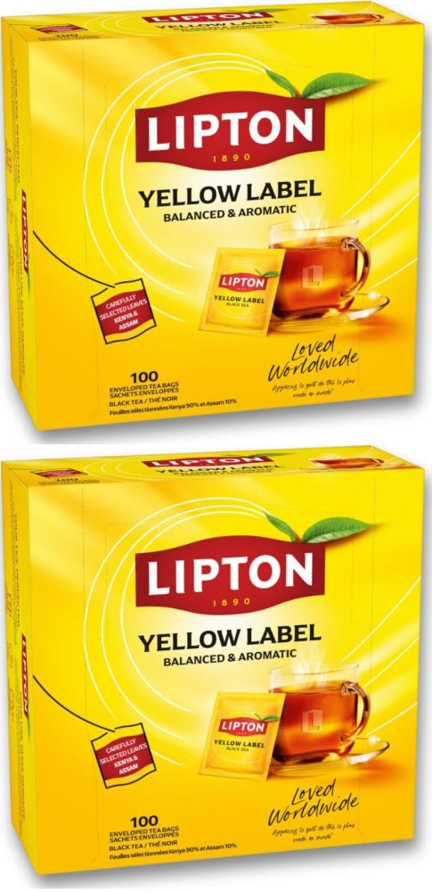 Herbata czarna w kopertach Lipton Yellow Label 100 sztuk x2