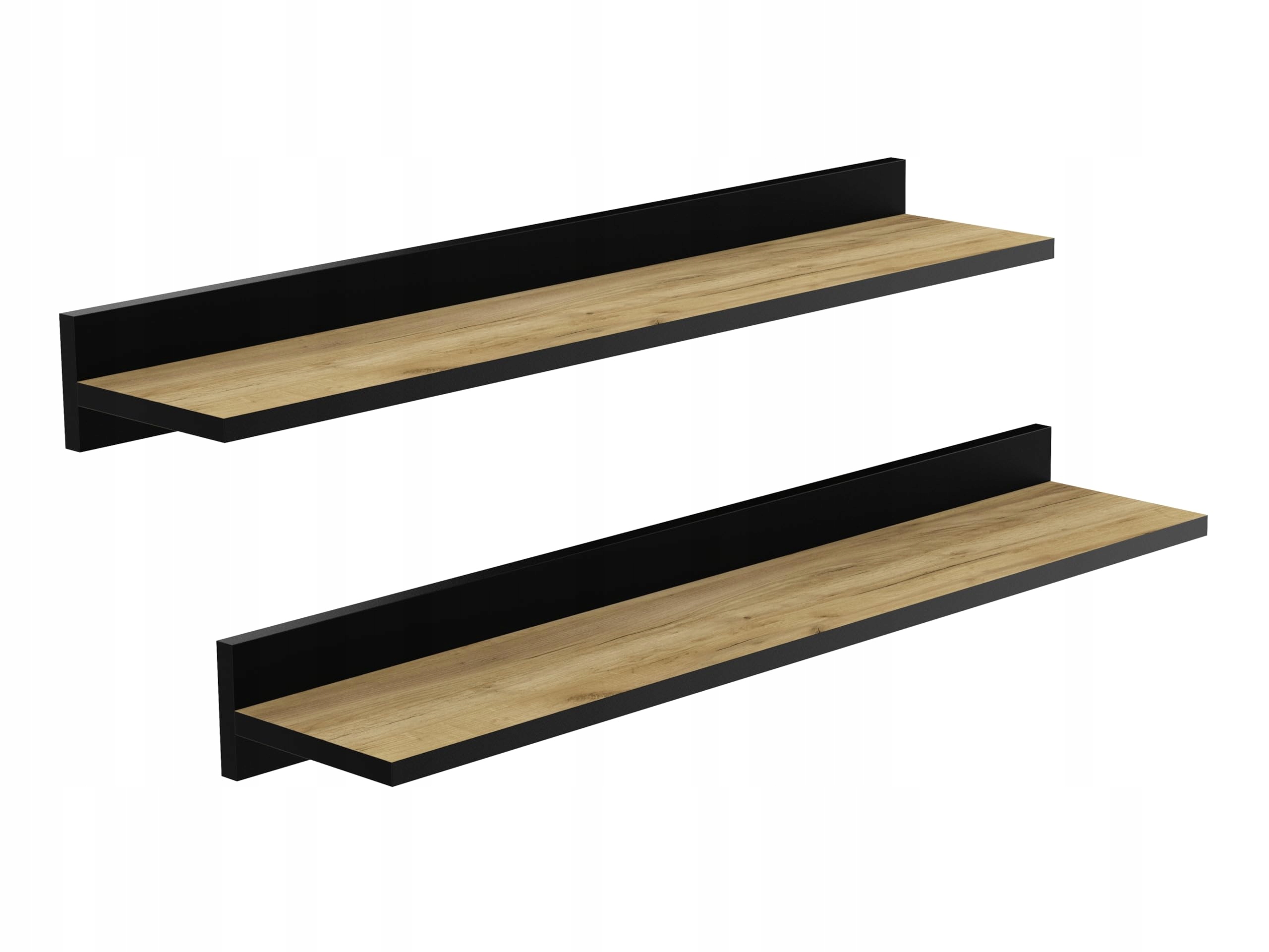 ZESTAW 2X PÓŁKA ŚCIENNA DĘBOWA Z CZARNA LISTWA PRZEŚCIENNĄ 80 CM