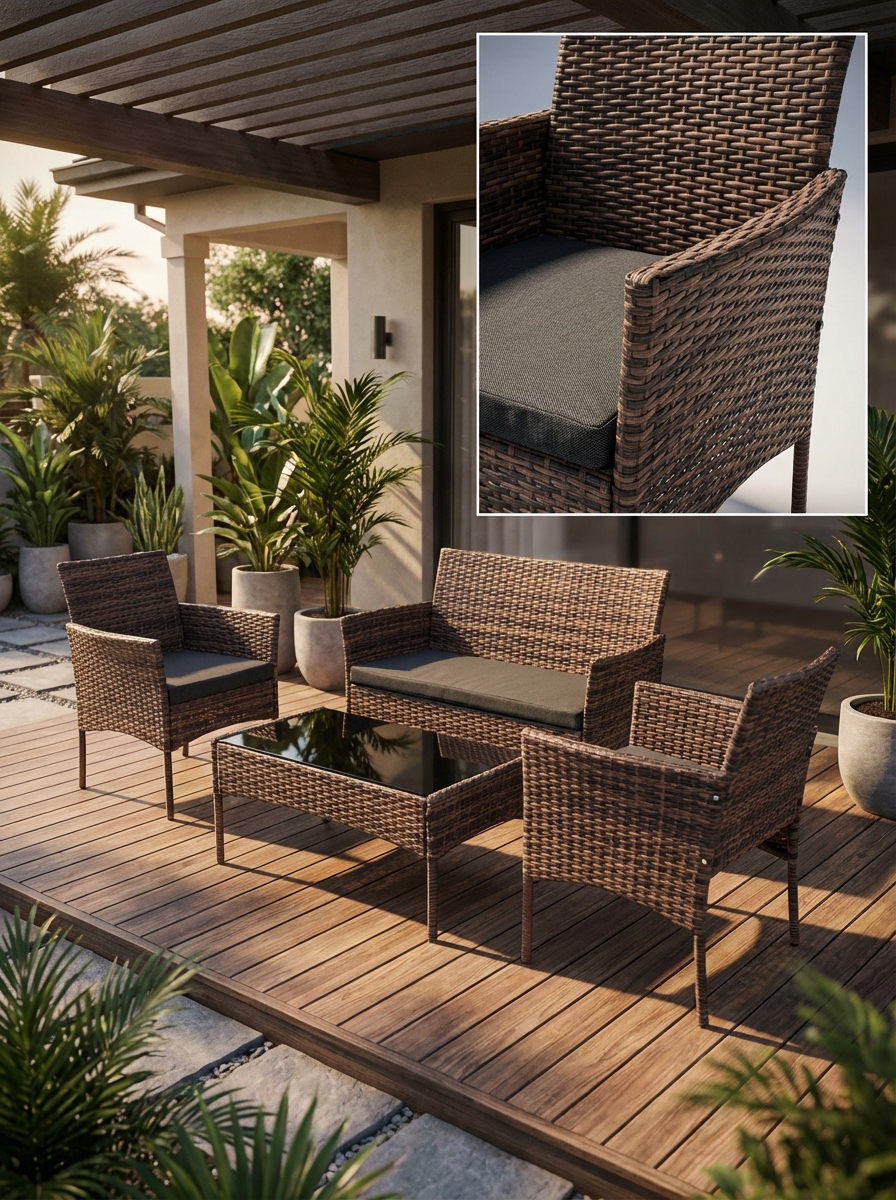 ZESTAW MEBLI OGRODOWYCH SFS010 MTG MEBLE OGRODOWE TECHNORATTAN JASNY BRĄZ Materiał dominujący technorattan