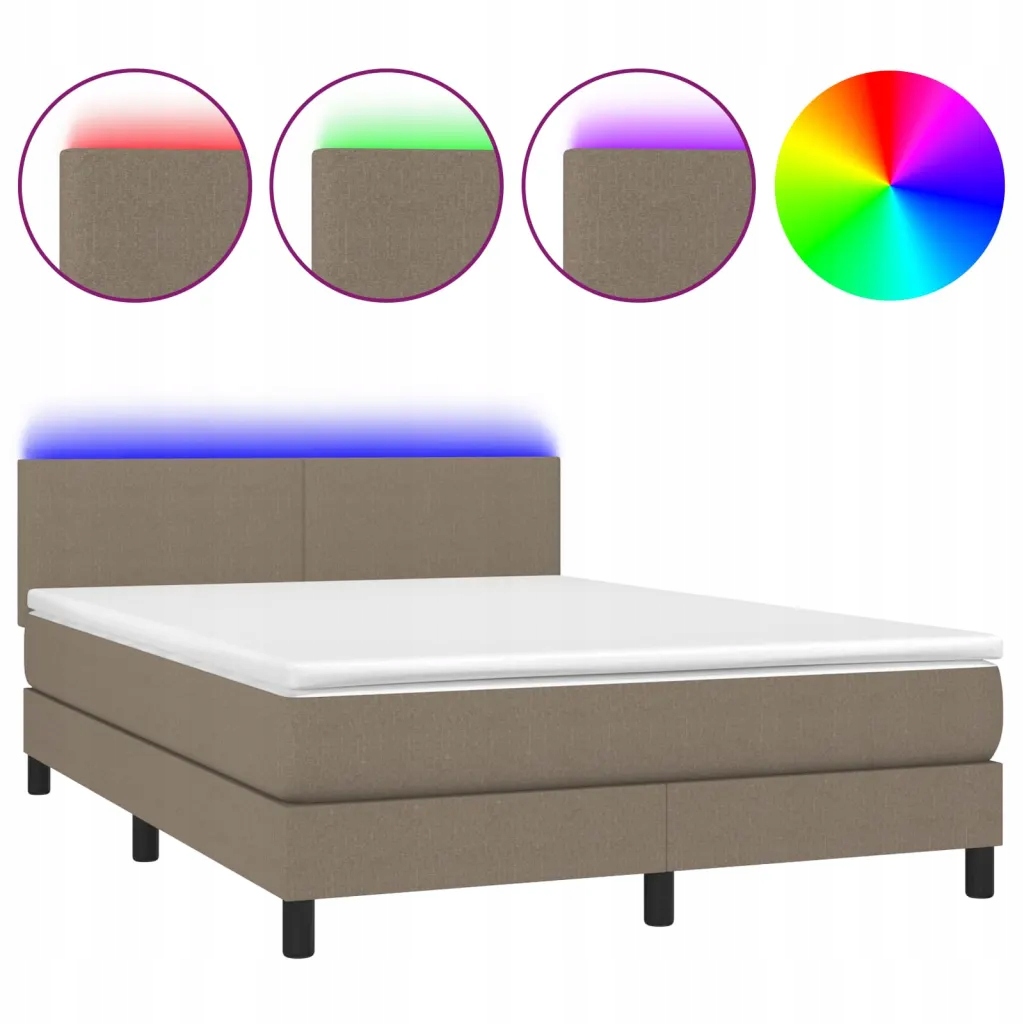 Kontinentální postel s matrací a Led diodami, taupe, 193 x 144 x 78/88
