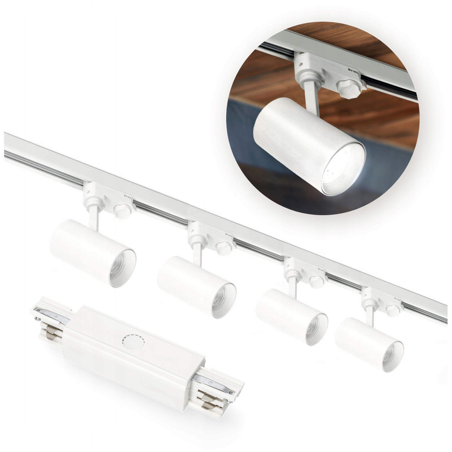 3-fázový kolejnicový systém 1m+1m, I vnější, 4x reflektor na GU10 Bílý