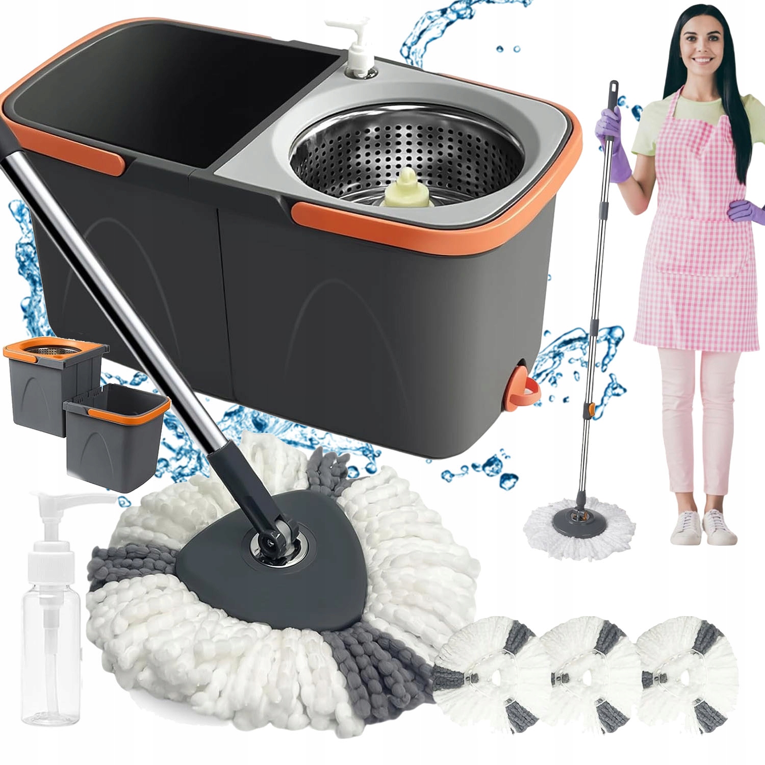 Levně Rotační Mop 360 Turbo S Kbelíkem A 3 Návleky Z Mikrovlákna, Vyjímatelný