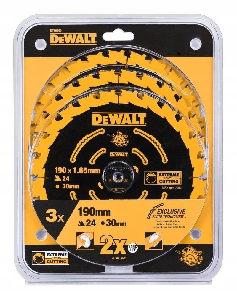 

Zestaw 3 tarcz do drewna 190x30mm 24 zęby DeWalt