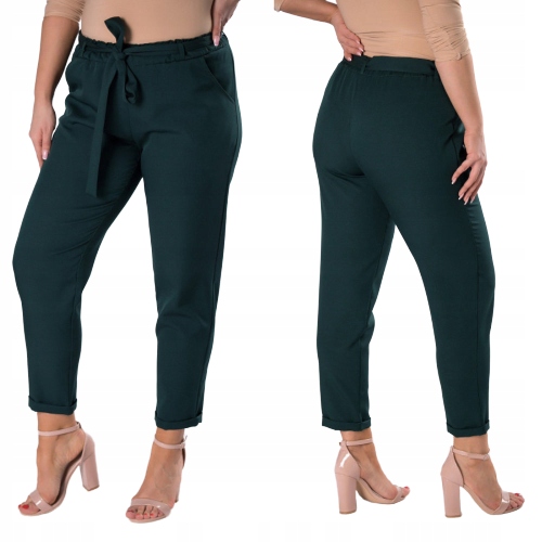 Elegantní kalhoty Anet s paper bagem lahvově zelená barva velikost 4XL