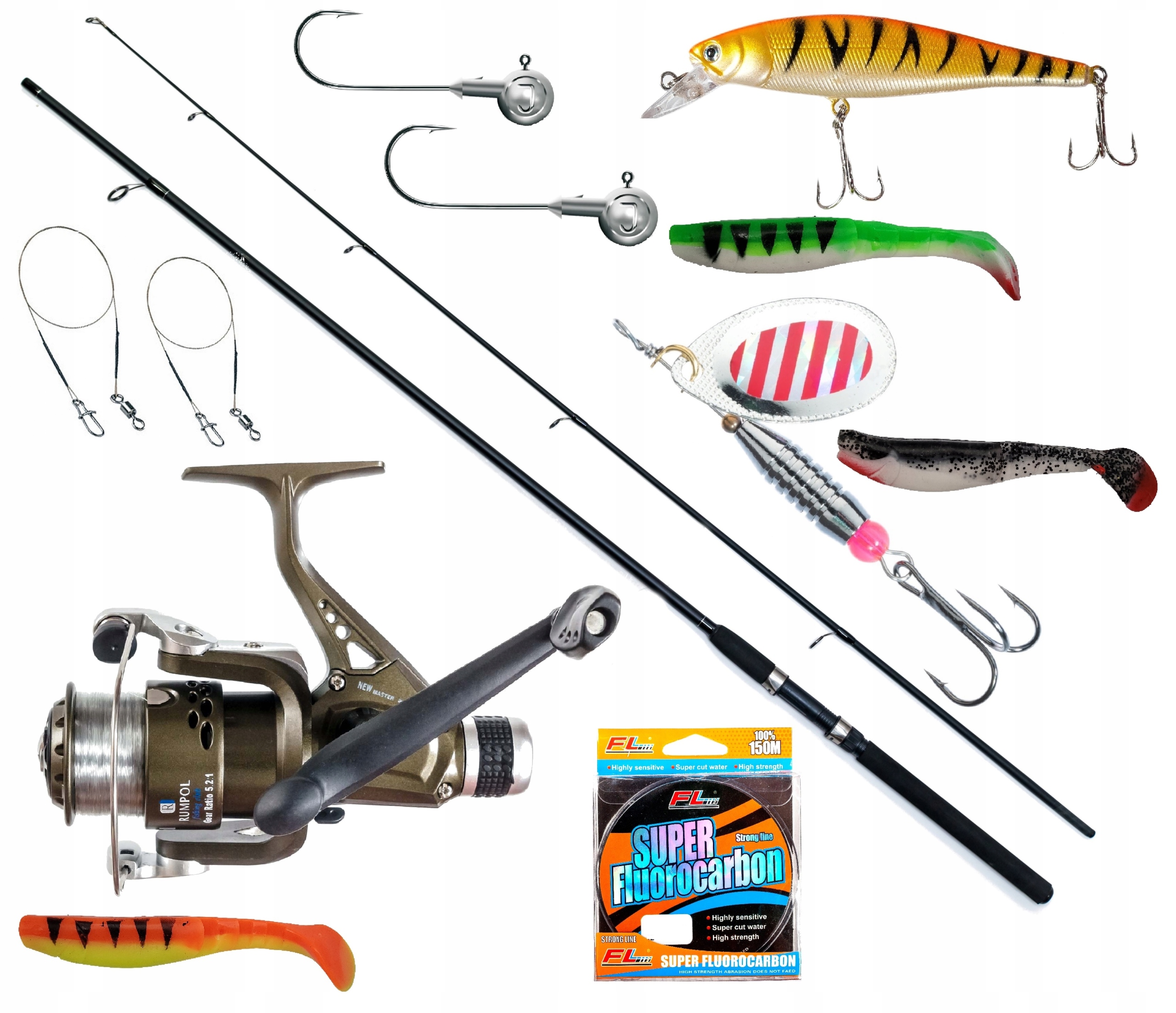 Zestaw Wędkarski Spinningowy Wędka na Spinning Kołowrotek Blacha Wobler