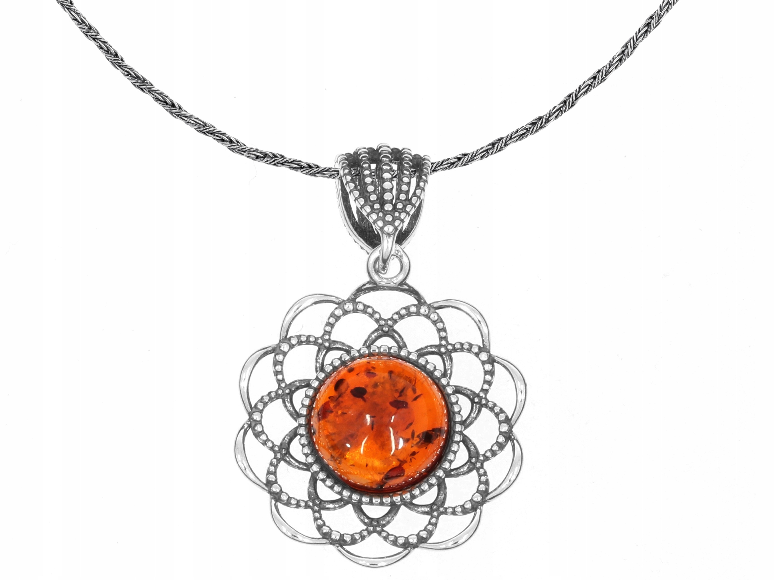 Velký ažurový oxidovaný Kulatý dámský náhrdelník Rozeta Jantar Krátký 42