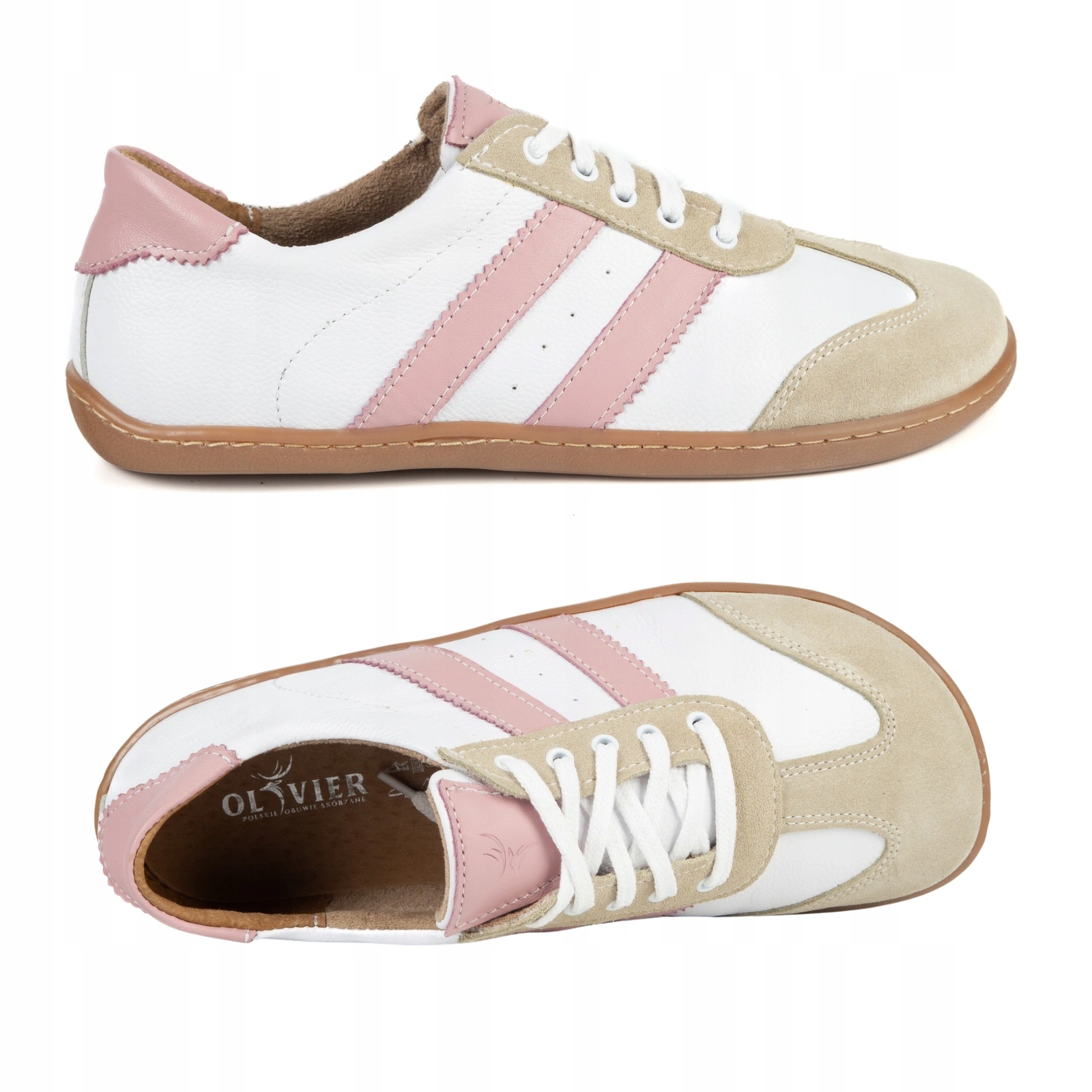 Sneakersy barefoot damskie skórzane Ida Olivier zero drop białe 41