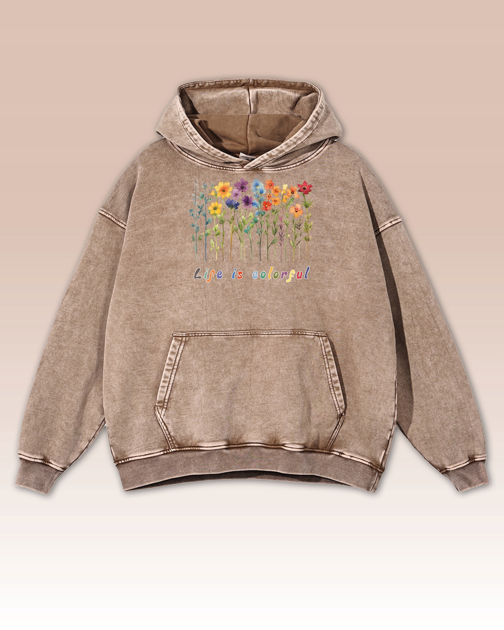 Mikina Life is Colorful Život je Barevný Květ Radost Boho Béžová M