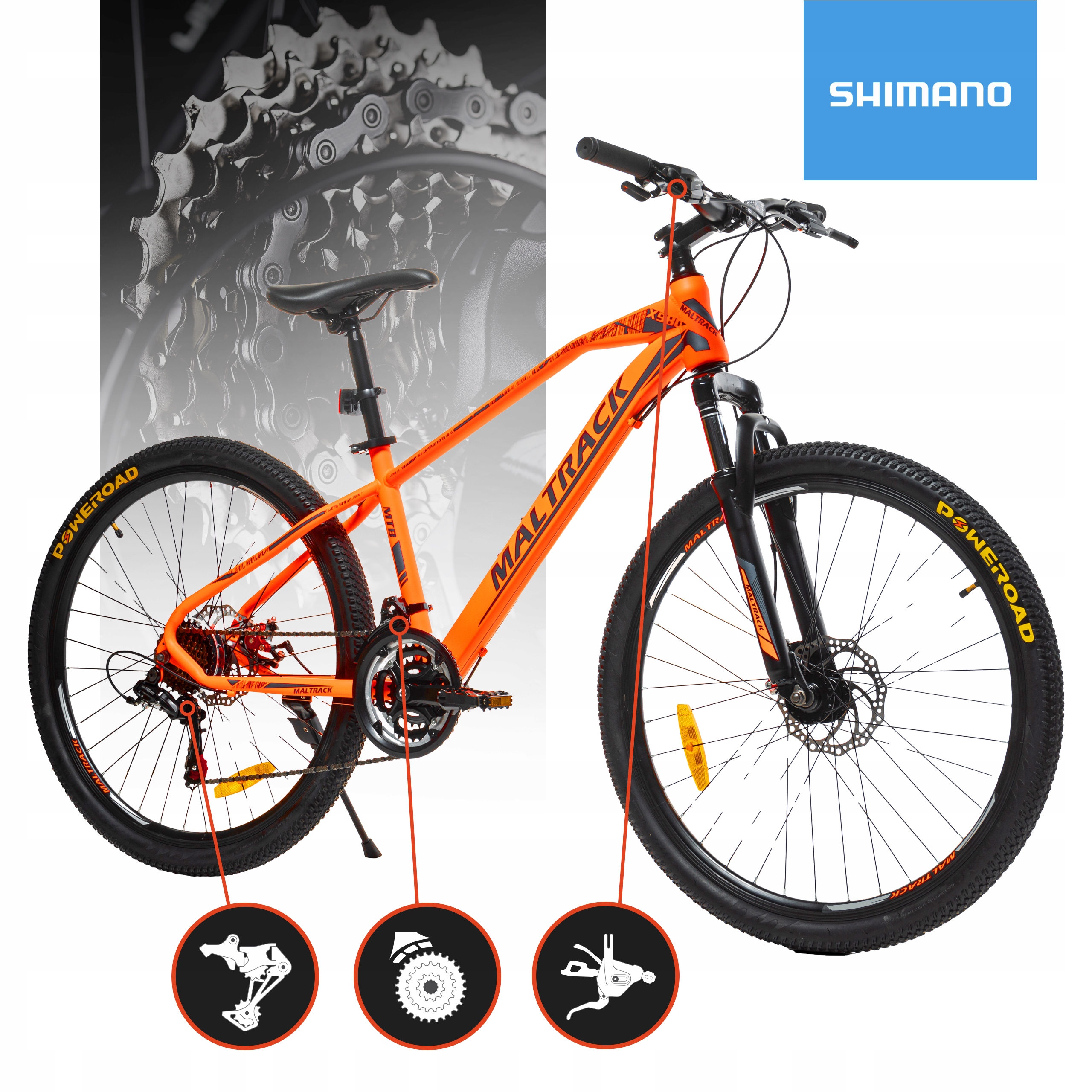 ГІРСЬКИЙ ВЕЛОСИПЕД SHIMANO 26 MTB 2 ДИСКОВІ ГАЛЬМА 18 ДЮЙМОВ РАМА 26 ДЮЙМОВ ШИНИ 15 КГ Код виробника 107781