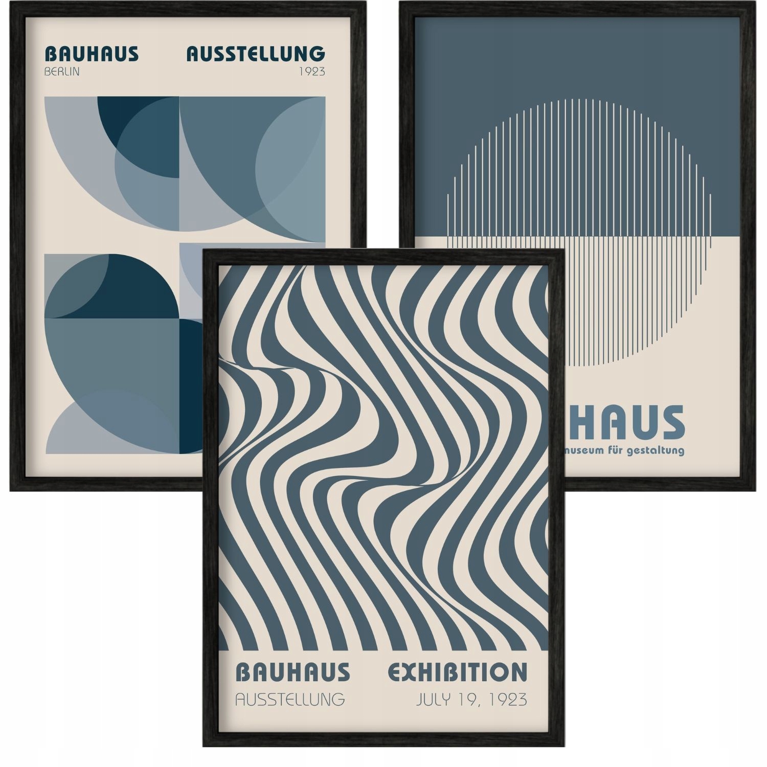 3 x Plakát Foto Obraz 60x90 Geometrické Plakáty Bauhaus Modré 90x60