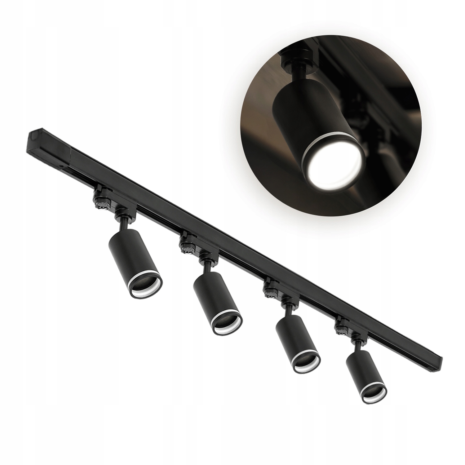 3-fázový kolejnicový systém 4x lampa na GU10 kolejnice 1 m, sada Černá