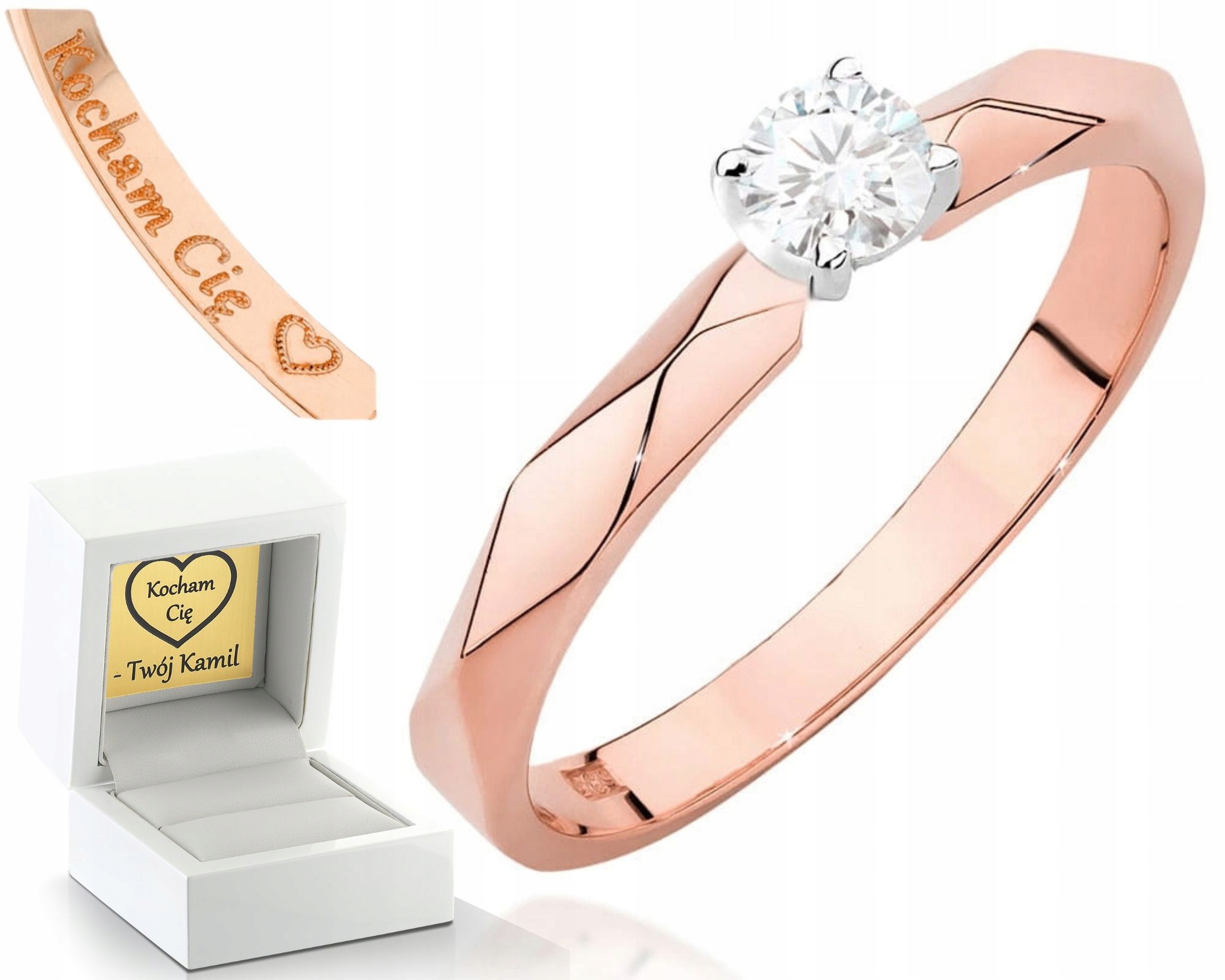 Prstýnek S Briliantem Růžové Zlato Gravírování 585 Dárek
