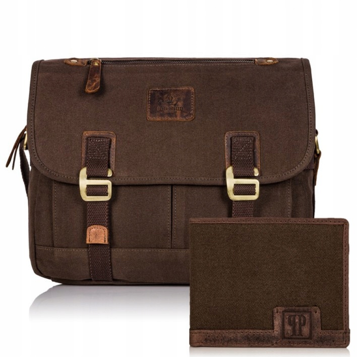 Darčekový set Pánska taška na rameno A4 Pánska kožená peňaženka Malá RFID