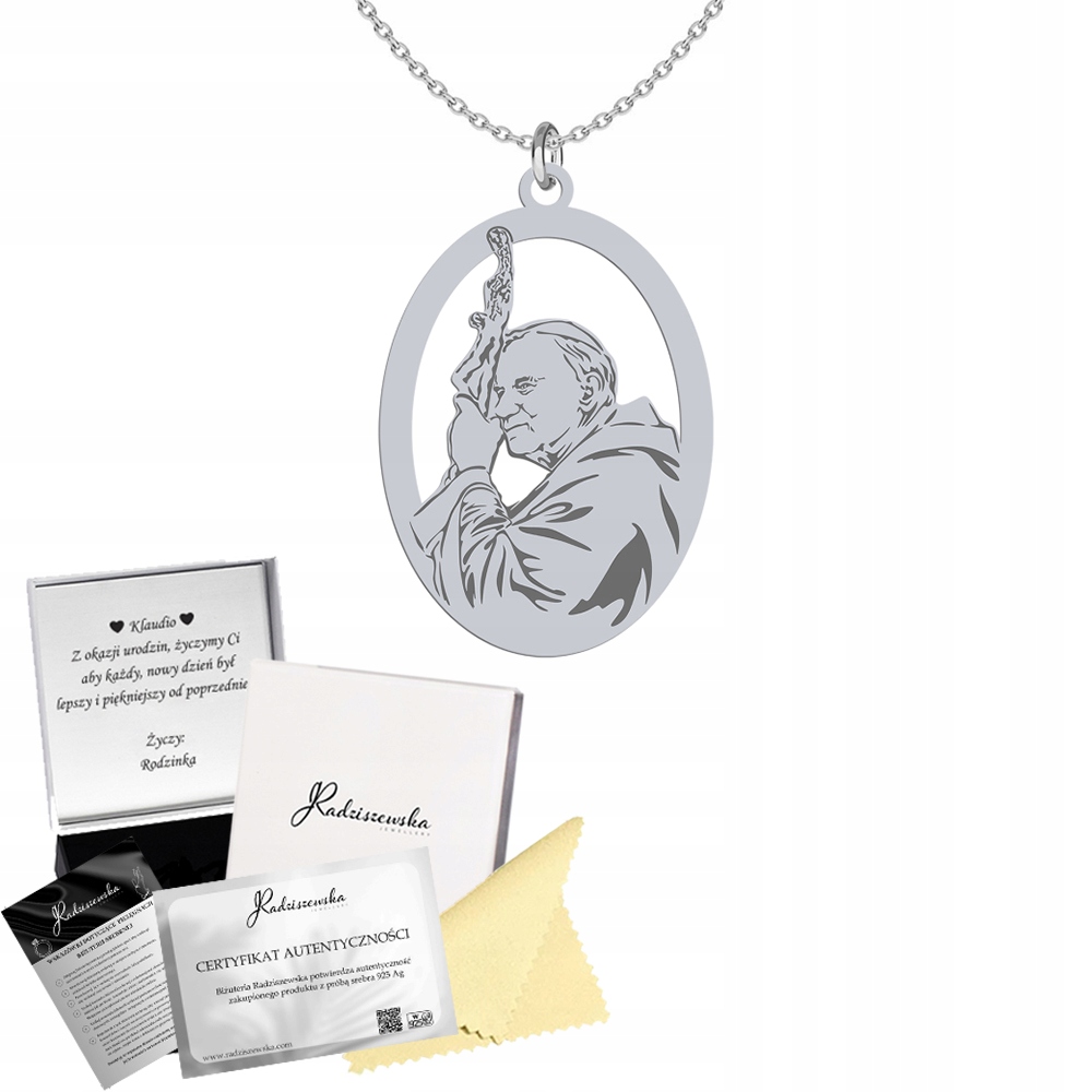 Náhrdelník Jan Pavel II Stříbro 925 Dárek Řetízek Narozeniny Gravírování