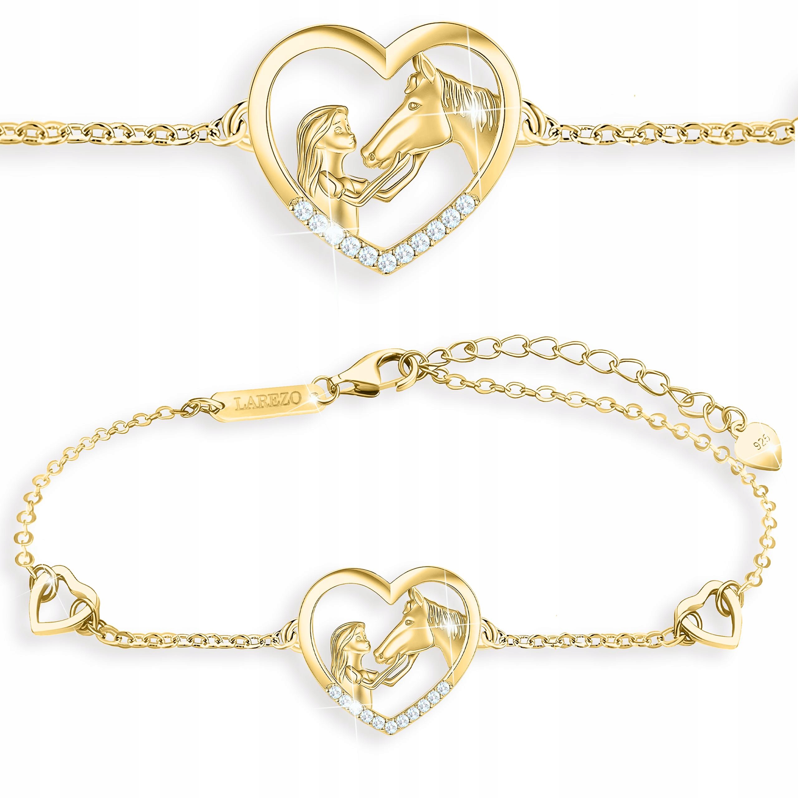 Náramek Zlaté srdce Kůň Dívka s koněm a zirkony Stříbro 925
