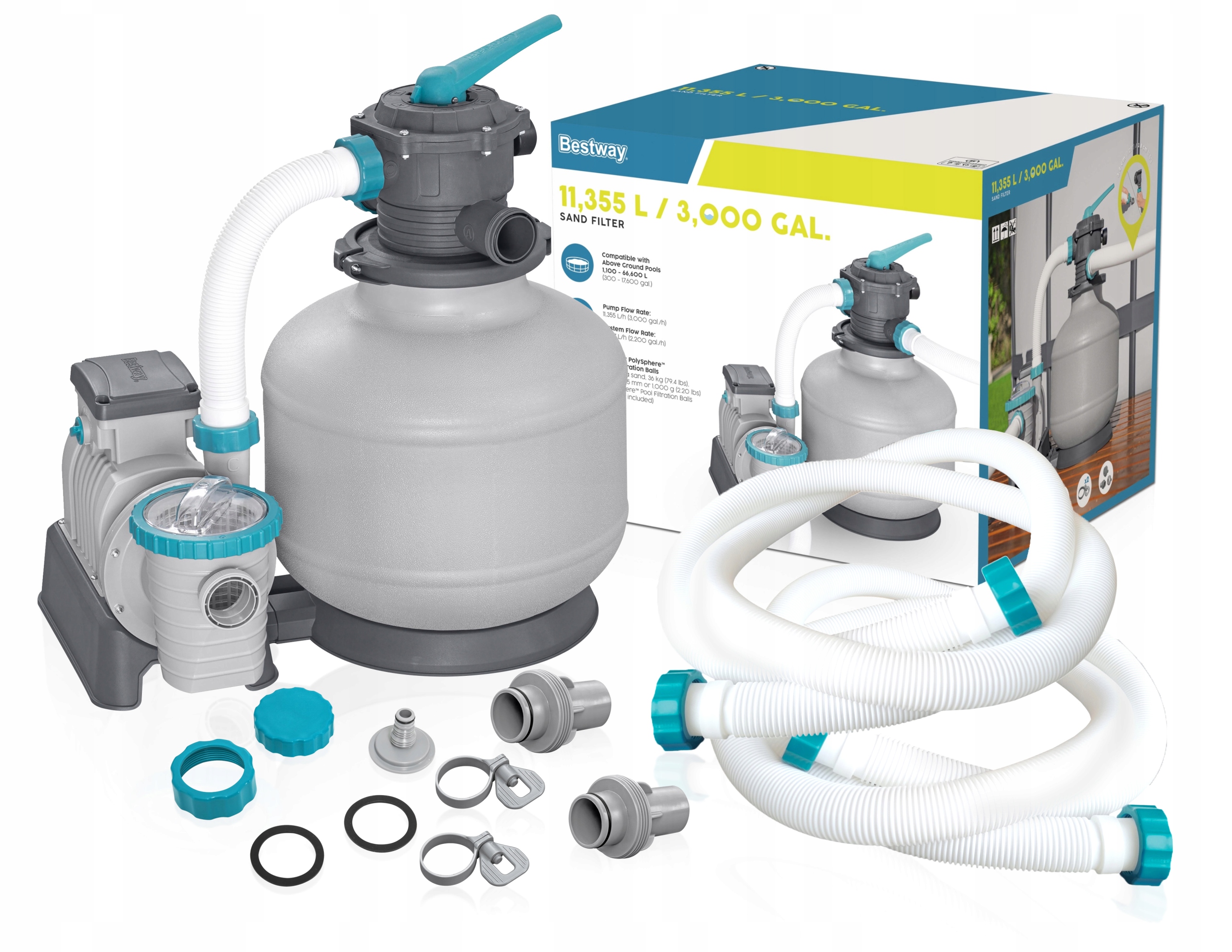 Duża Pompa Piaskowa Filtrująca Basen Filtr Piaskowy Bestway 11355L/h 58486