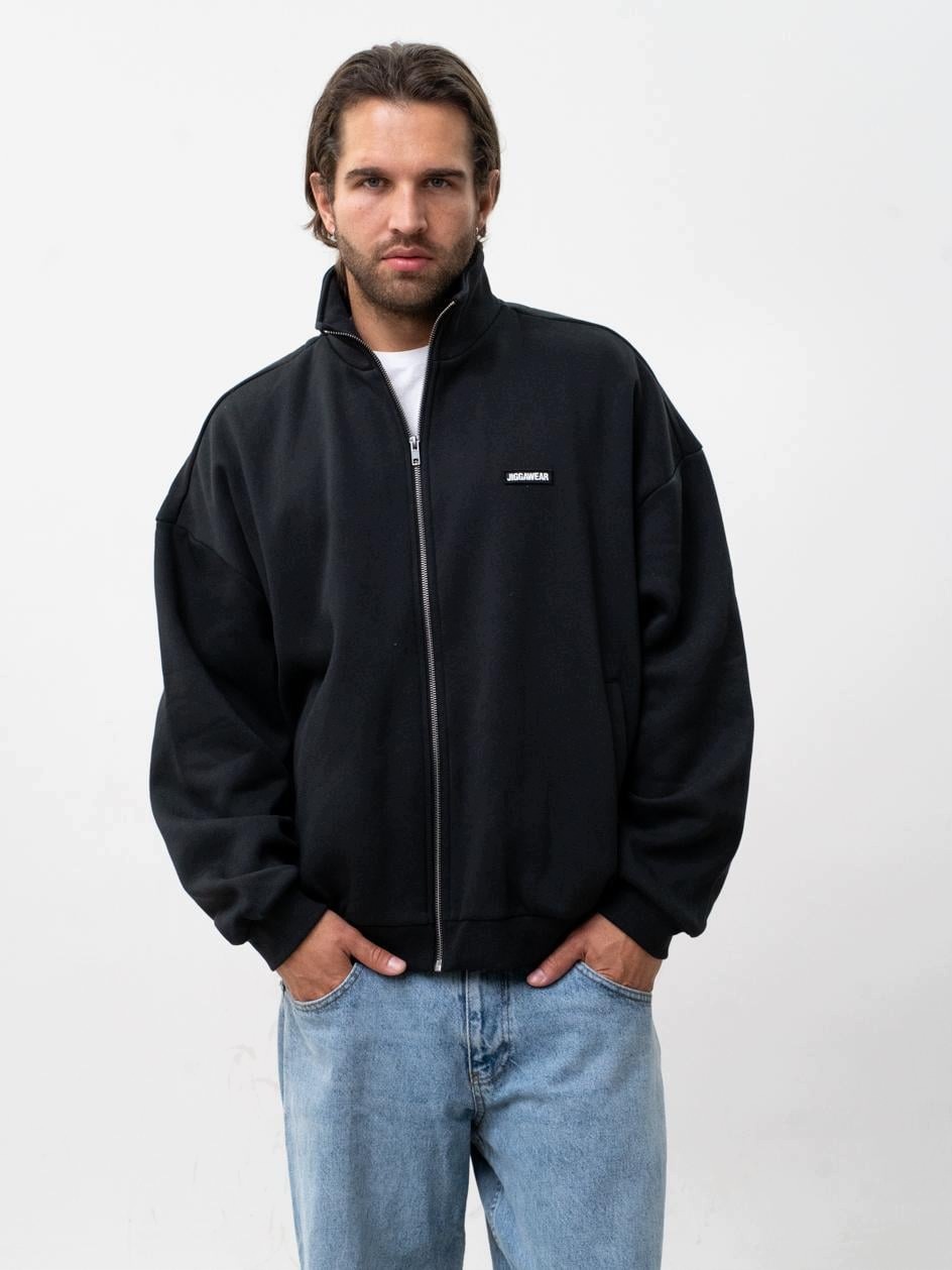 Rozepínací Mikina Bez Kapuce Oversize Pánská Černá JiggaWear Stripe Name XXL