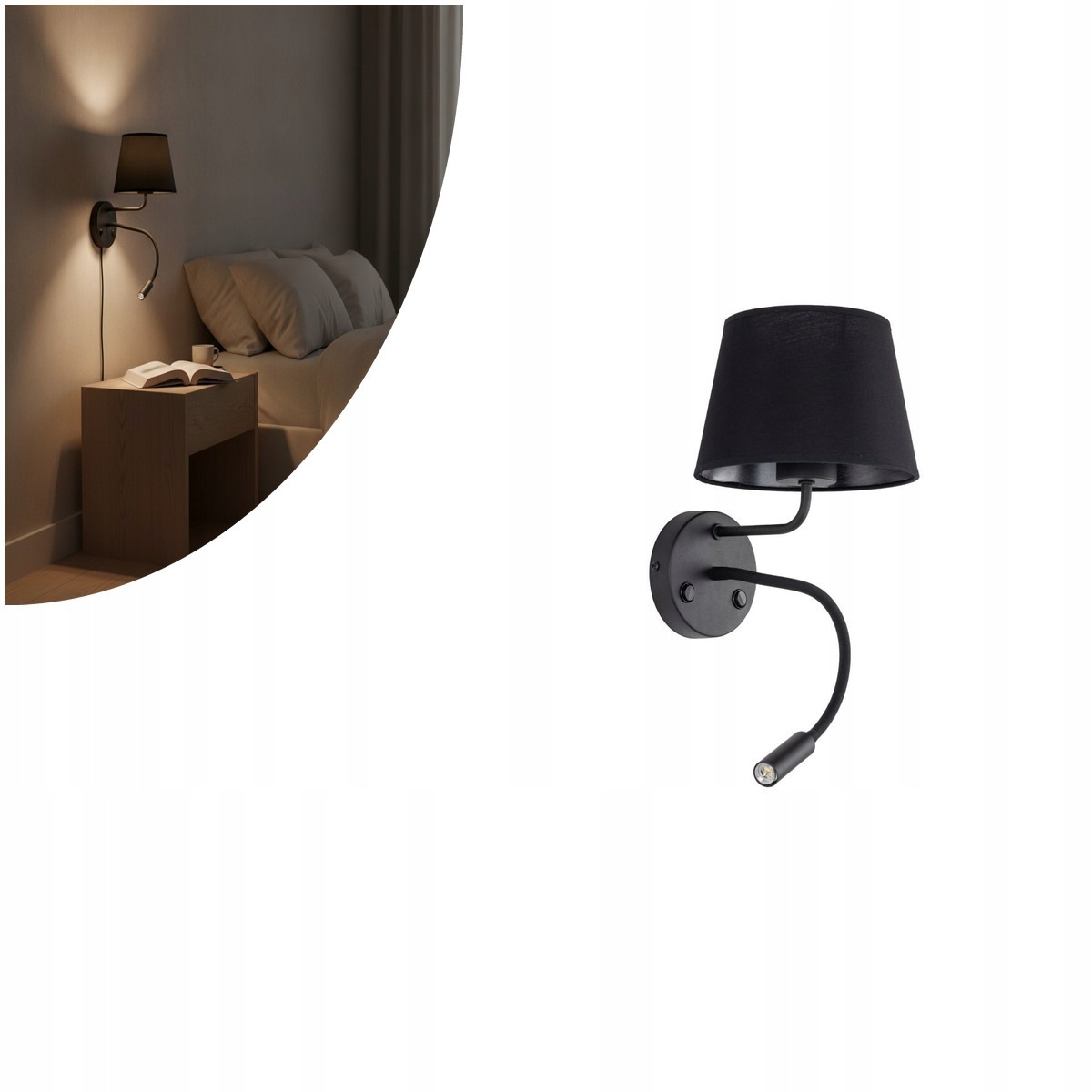 Čierne nástenné svietidlo Maja na čítanie nad posteľou v spálni Tk Lighting