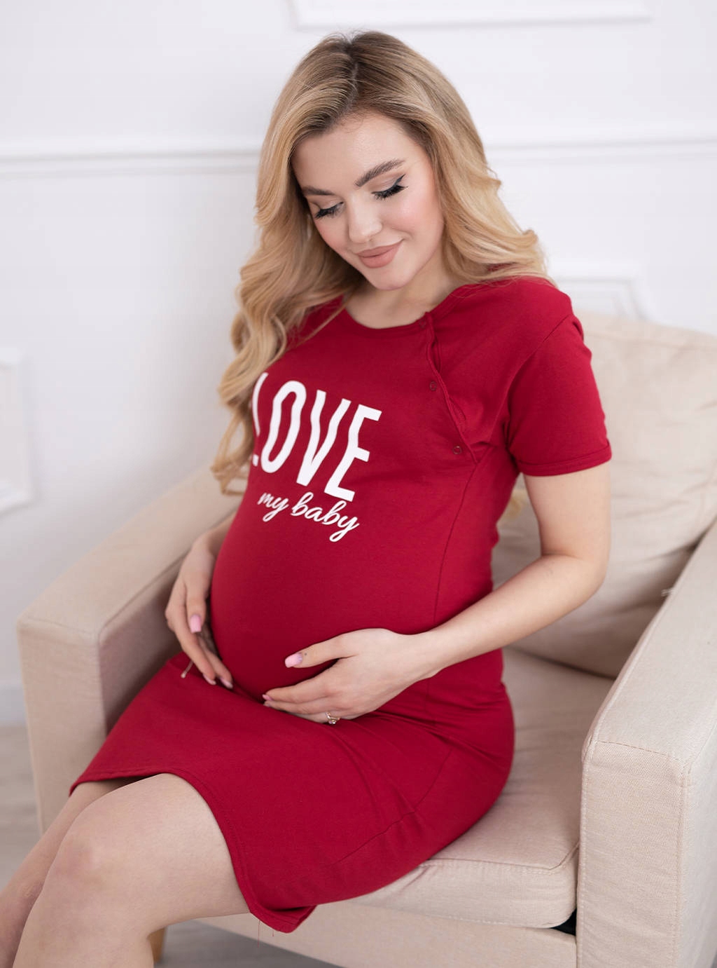 KOSZULA CIĄŻOWA DO KARMIENIA ROZPINANA NAPY FORMOMMY LOVE BORDOWA XXL Wzór dominujący napisy