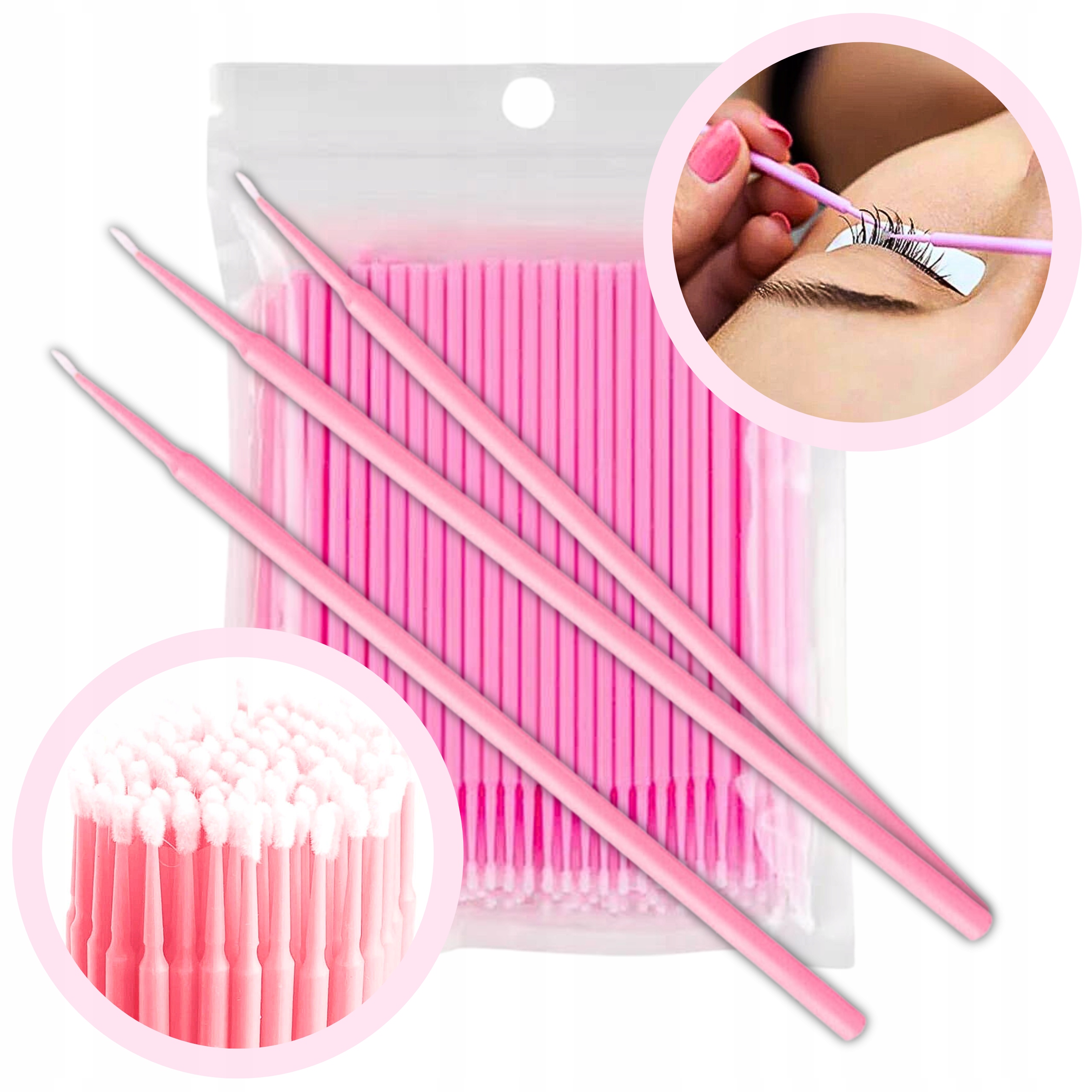 Mikro aplikatory do rzęs BEZWŁÓKIENKOWE mikroaplikatory patyczki 100 szt.