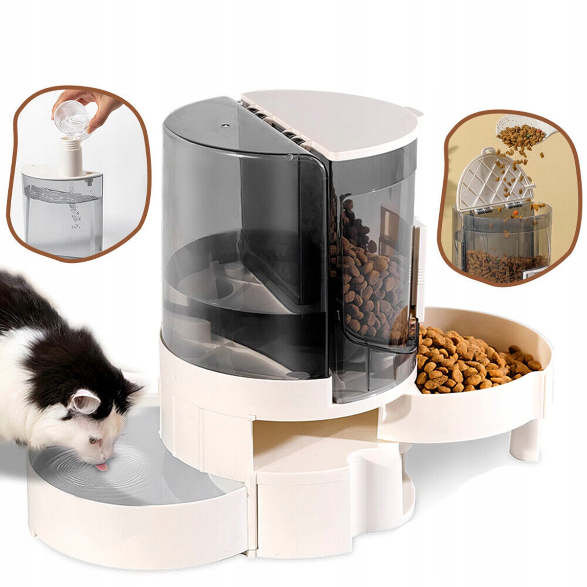 Levně Automatický dvojitý dávkovač krmiva pro psa kočku a zásobník vody