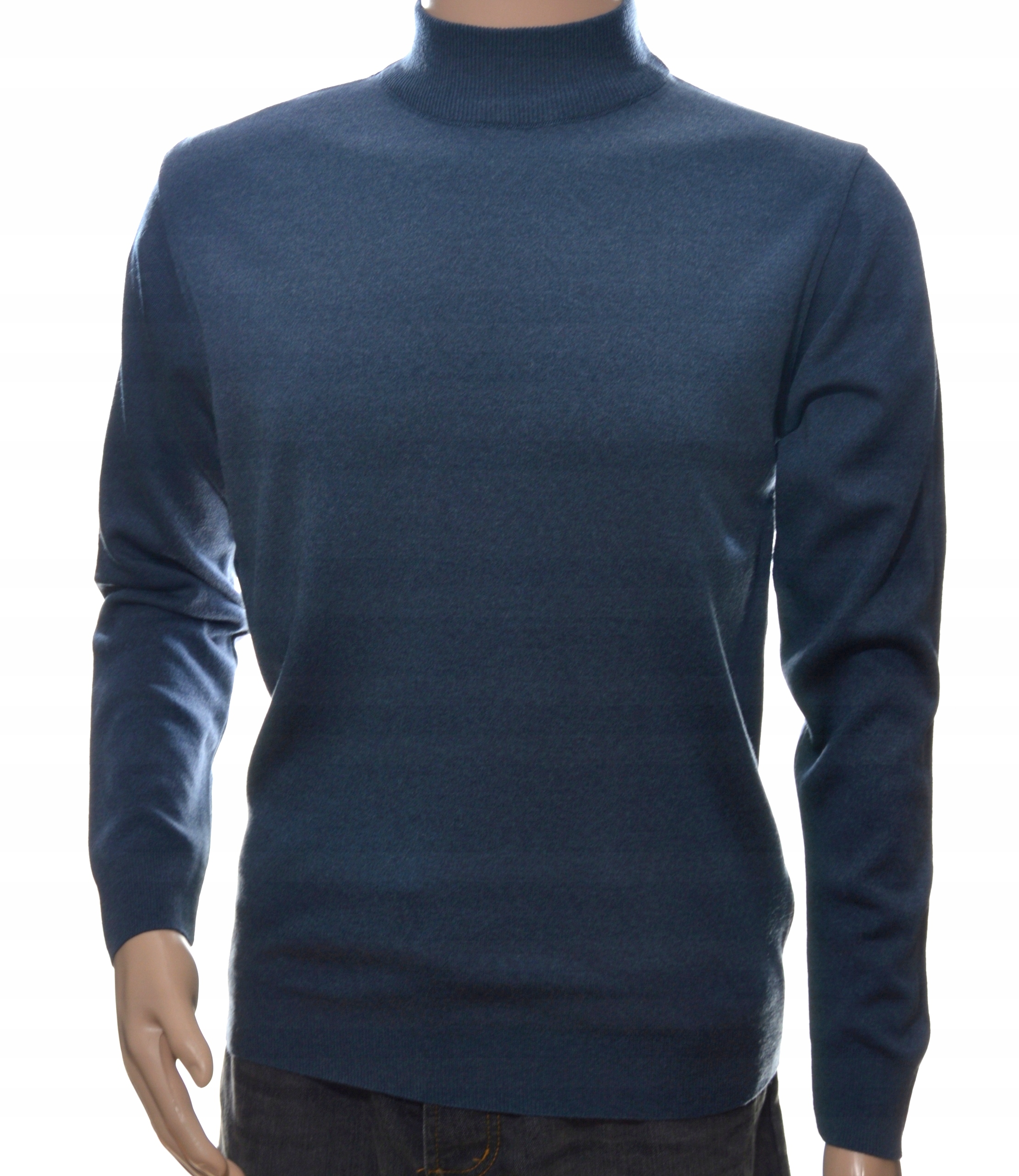 Pánský svetr se stojáčkem a pologolfem z vlněné vlny 4XL indigo 504