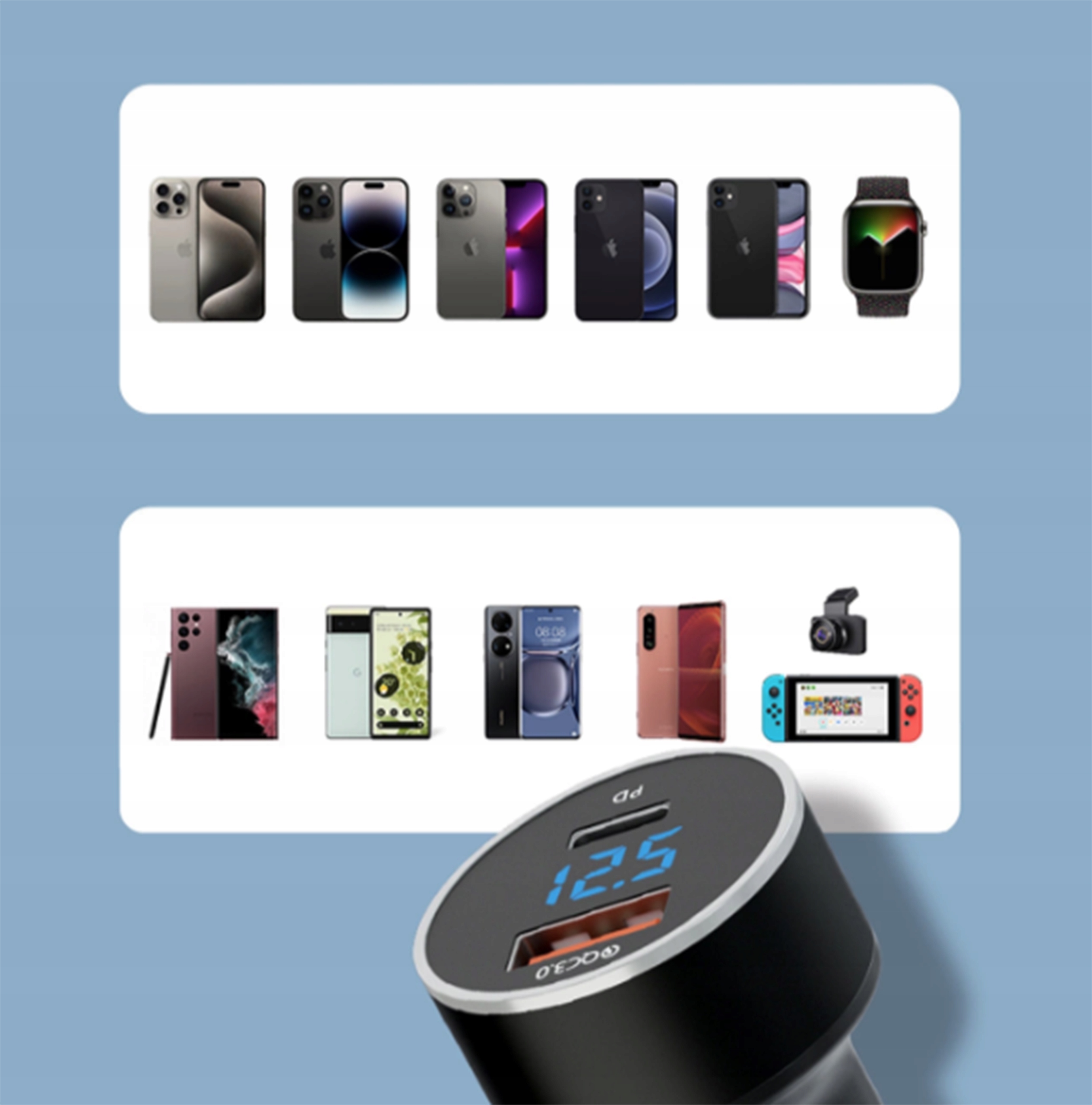 SZYBKA ŁADOWARKA SAMOCHODOWA USB USB-C QC 3.0 PD 36W DO ZAPALNICZKI MOCNA Złącza USB typ C USB