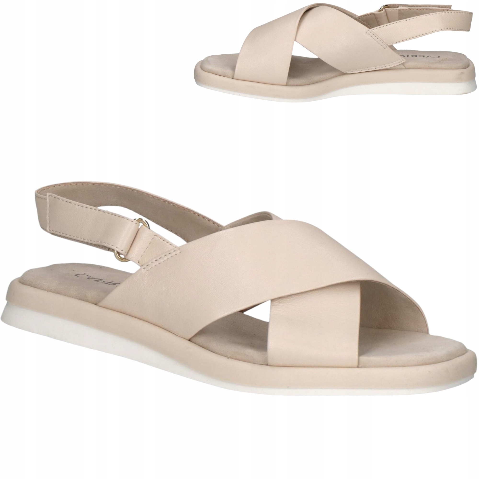 Dámské kožené sandály Ploché Caprice Elegantní Pohodlné Béžové Nazouvací 36