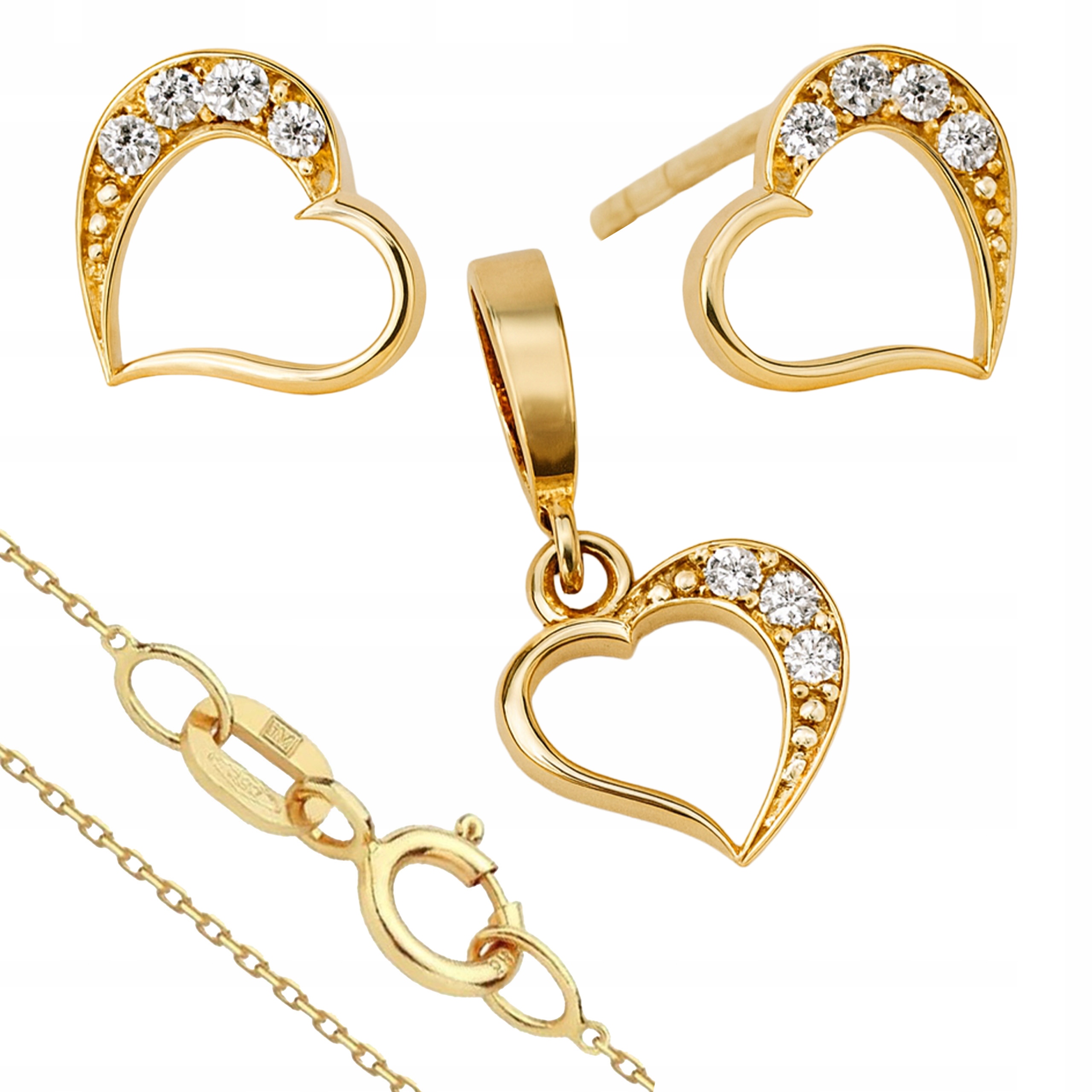 Sada dámských zlatých šperků 585, malé srdíčko srdíčka na Valentýna