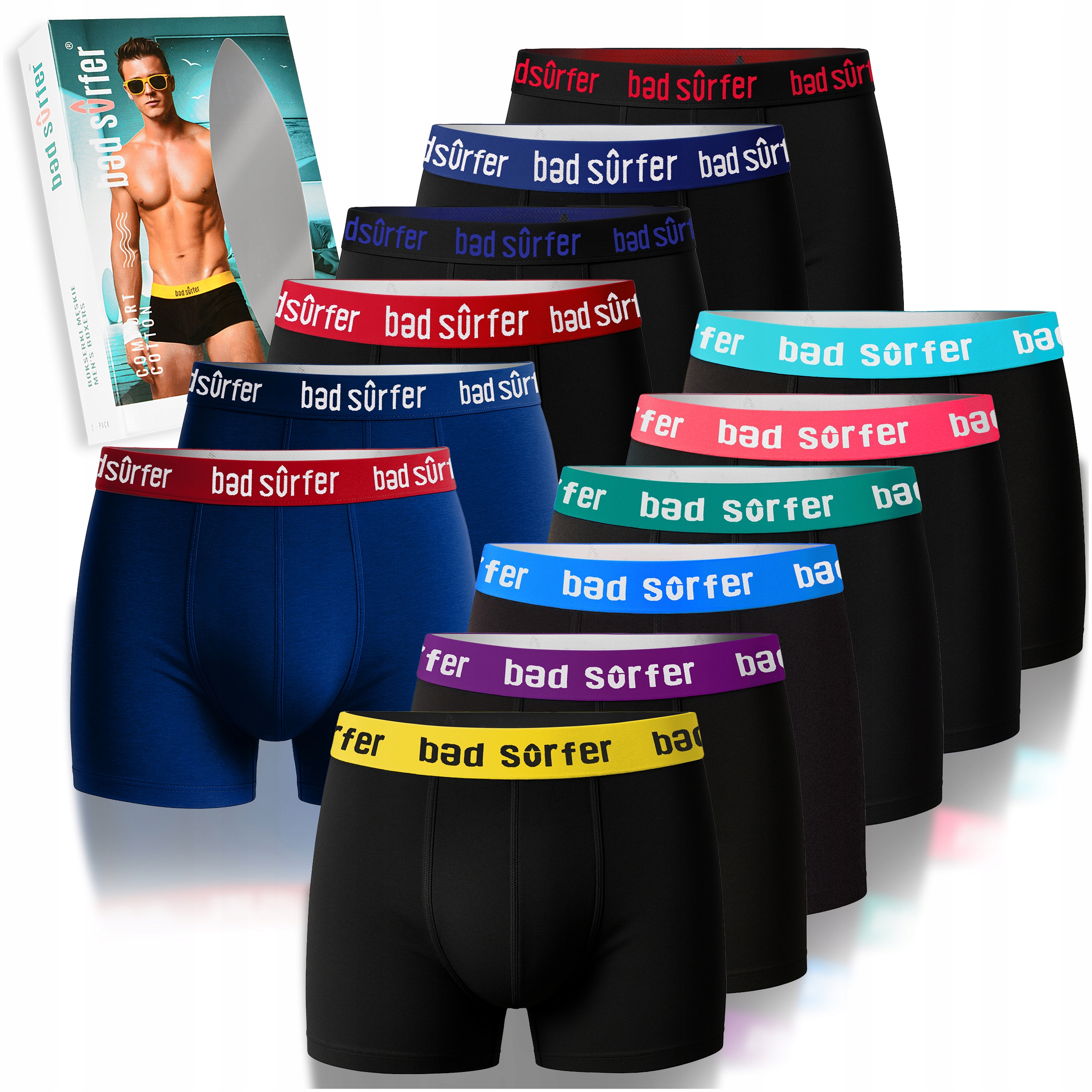 Bad Surfer OnlyWave! Sada pánských boxerek 12 Kusů Bavlna Mix Logo XXL
