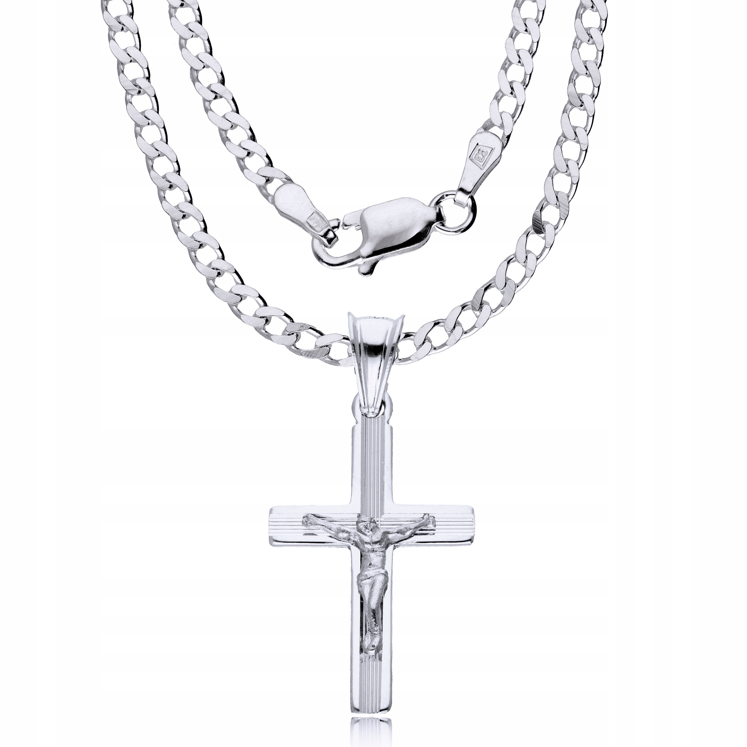 Srebrny Łańcuszek 925 Krzyżyk Męski Pancerka Grawer Marka Euforia