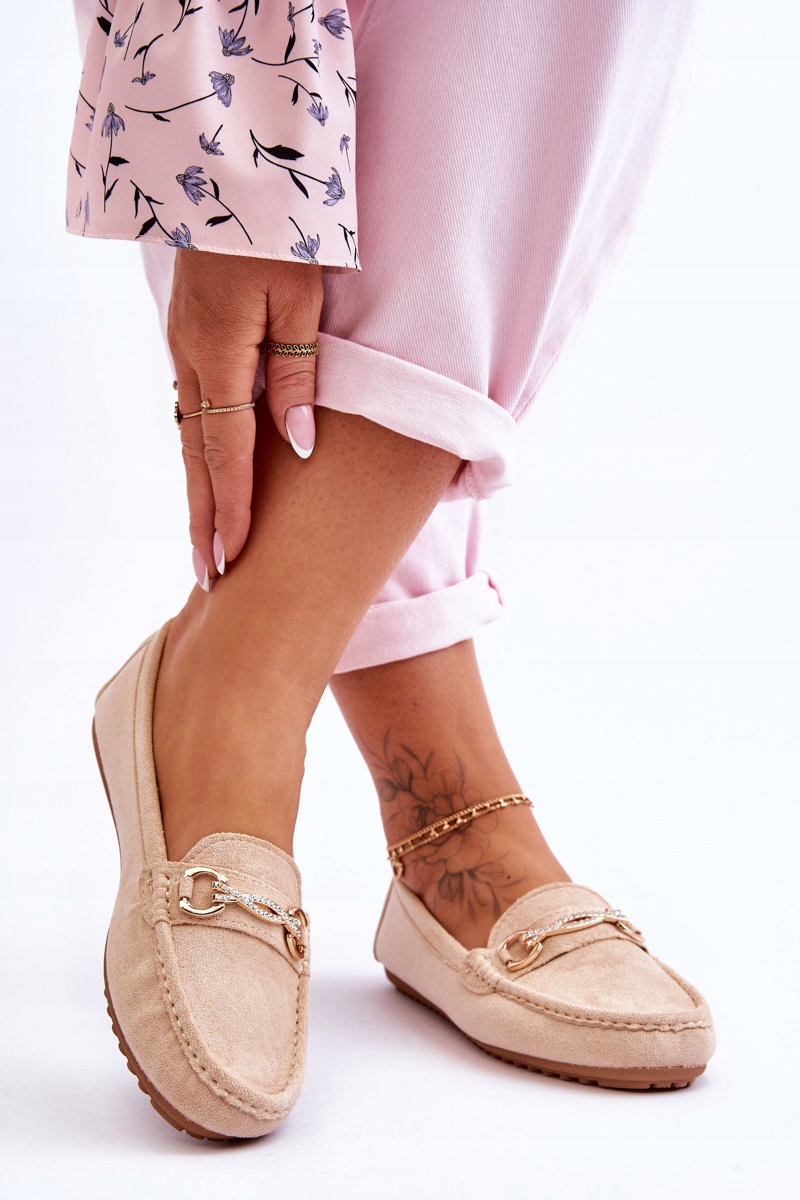 MOKASYNY KLASYCZNE ZAMSZOWE Z OZDOBĄ BEŻOWE 38 Marka inna