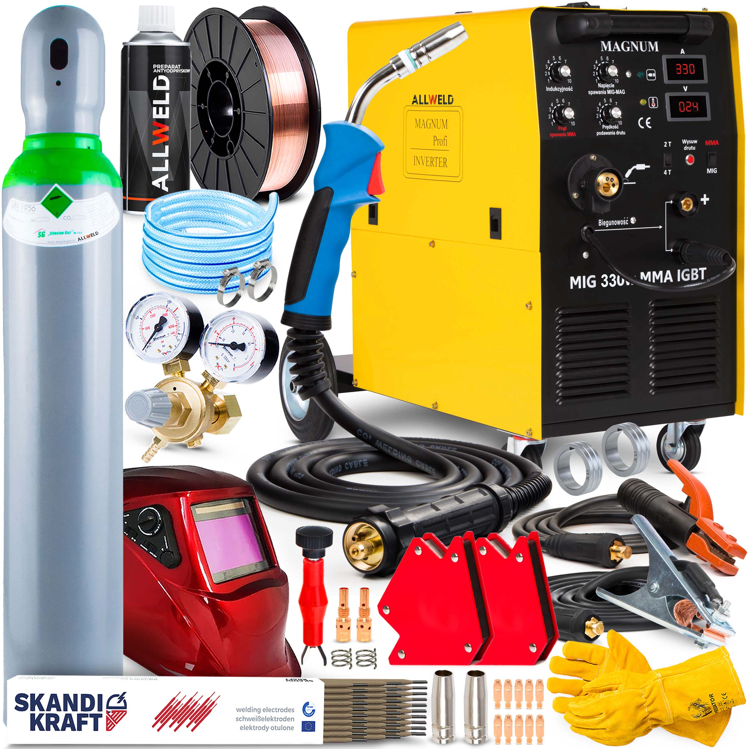 Svářečka Migomat Magnum Mig 330W Mma Igbt 330A 400V Hliník 4X4 Sada