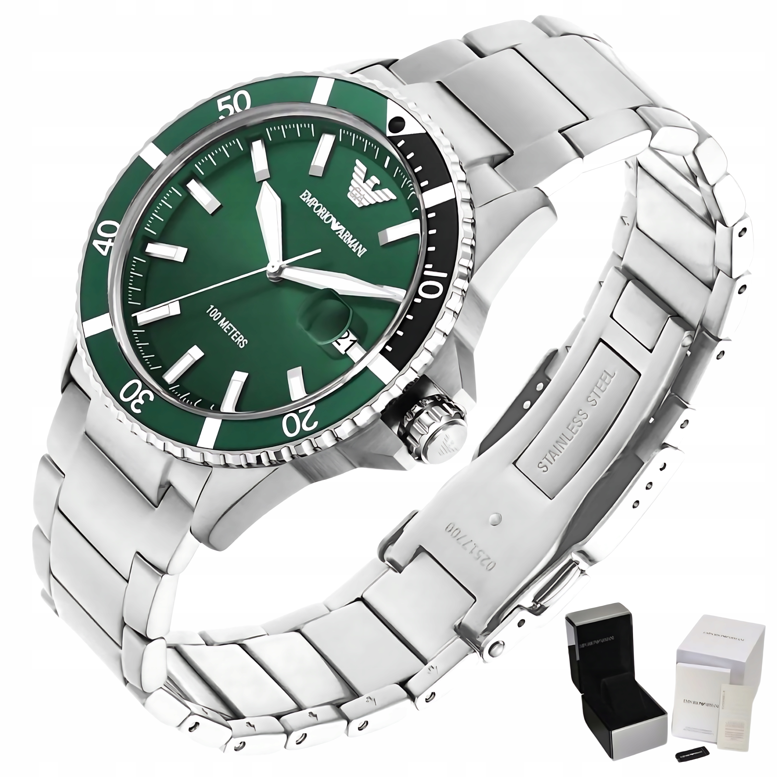 Pánské Hodinky Emporio Armani AR11338 Mario Zelená WR100 Chronograf Box