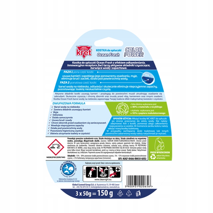 Kret Kostka do Spłuczki Ocean Fresh 50g x3 Waga produktu 0.15 kg