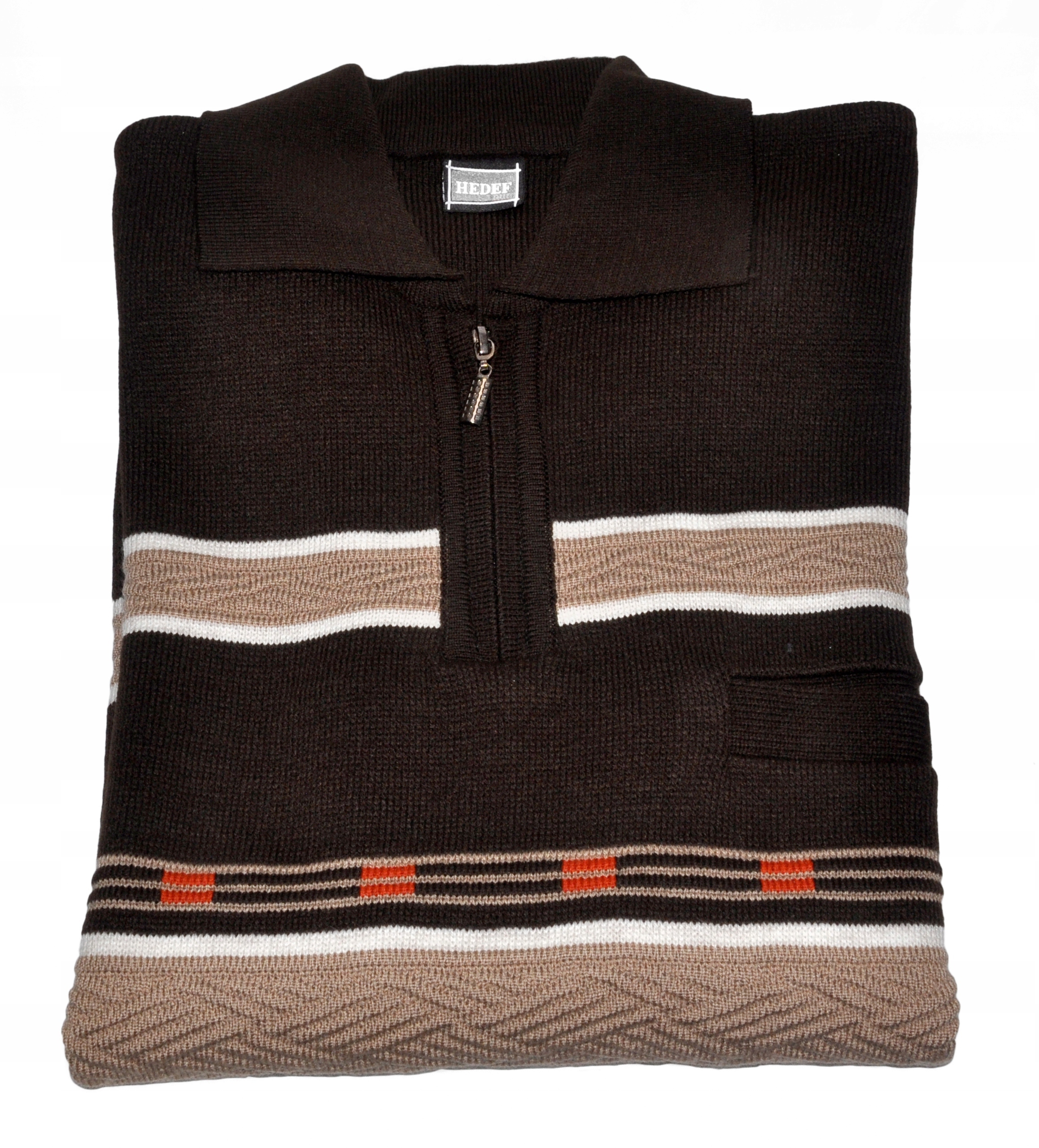 SWETER MĘSKI CIEPŁY dzianina kołnierzyk Dekolt inny