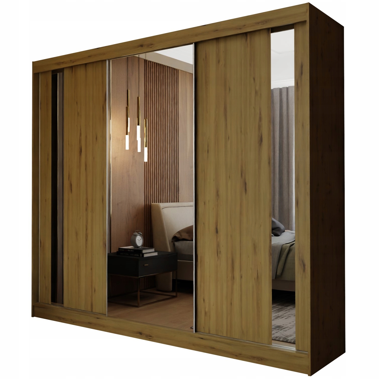 Skříň 240 cm se zrcadlem Skříň Třídveřová, dub Artisan