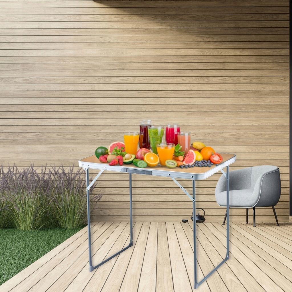 STOLIK SKŁADANY OGRODOWY TURYSTYCZNY BRĄZOWY NA BIWAK DO GRILLA KEMPING Materiał blatu płyta MDF